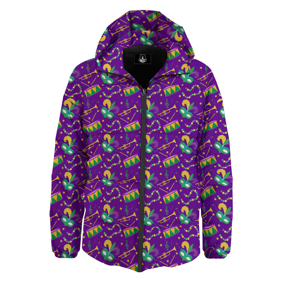 Festival Mardi Gras Print Pattern Down Jacket-grizzshop