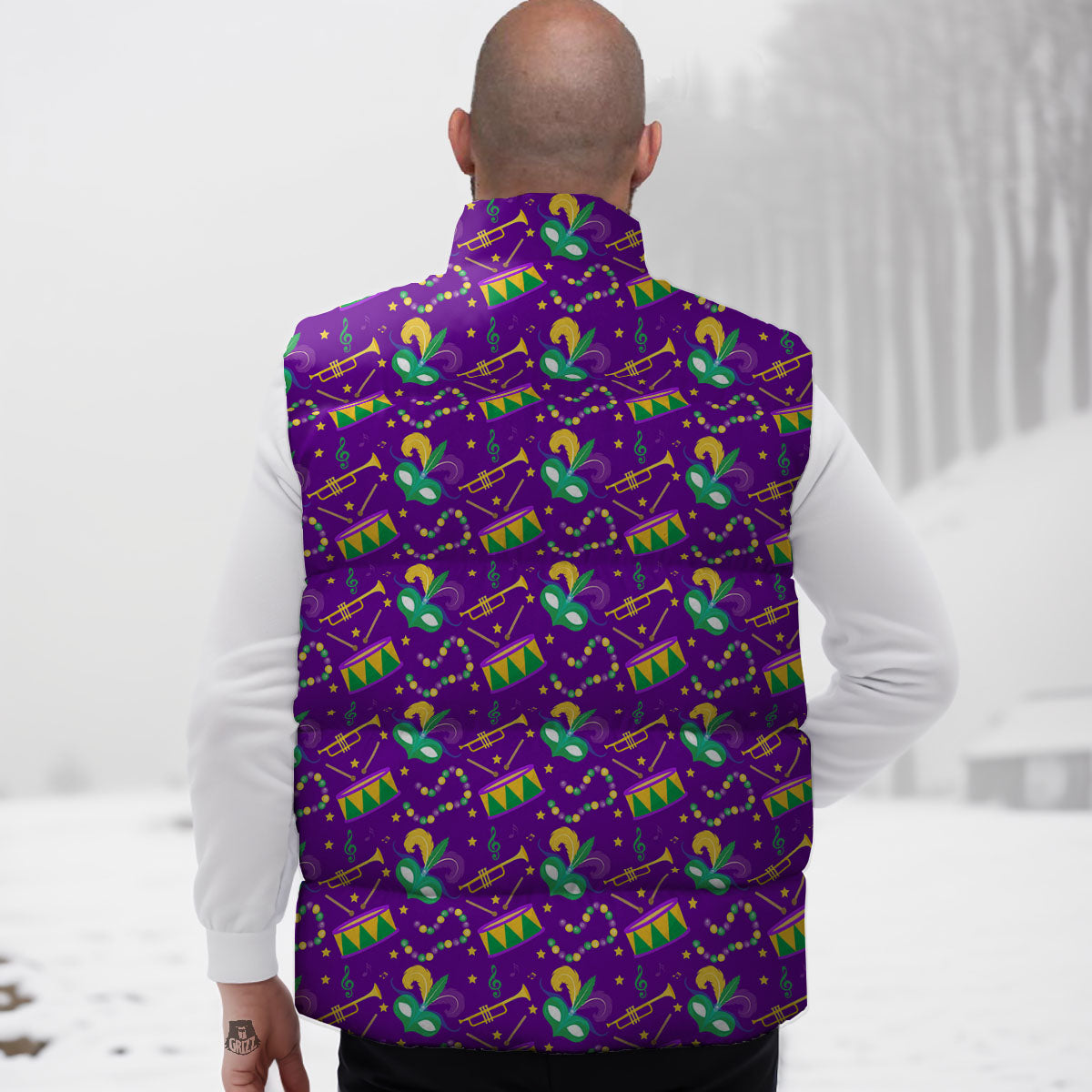 Festival Mardi Gras Print Pattern Down Vest