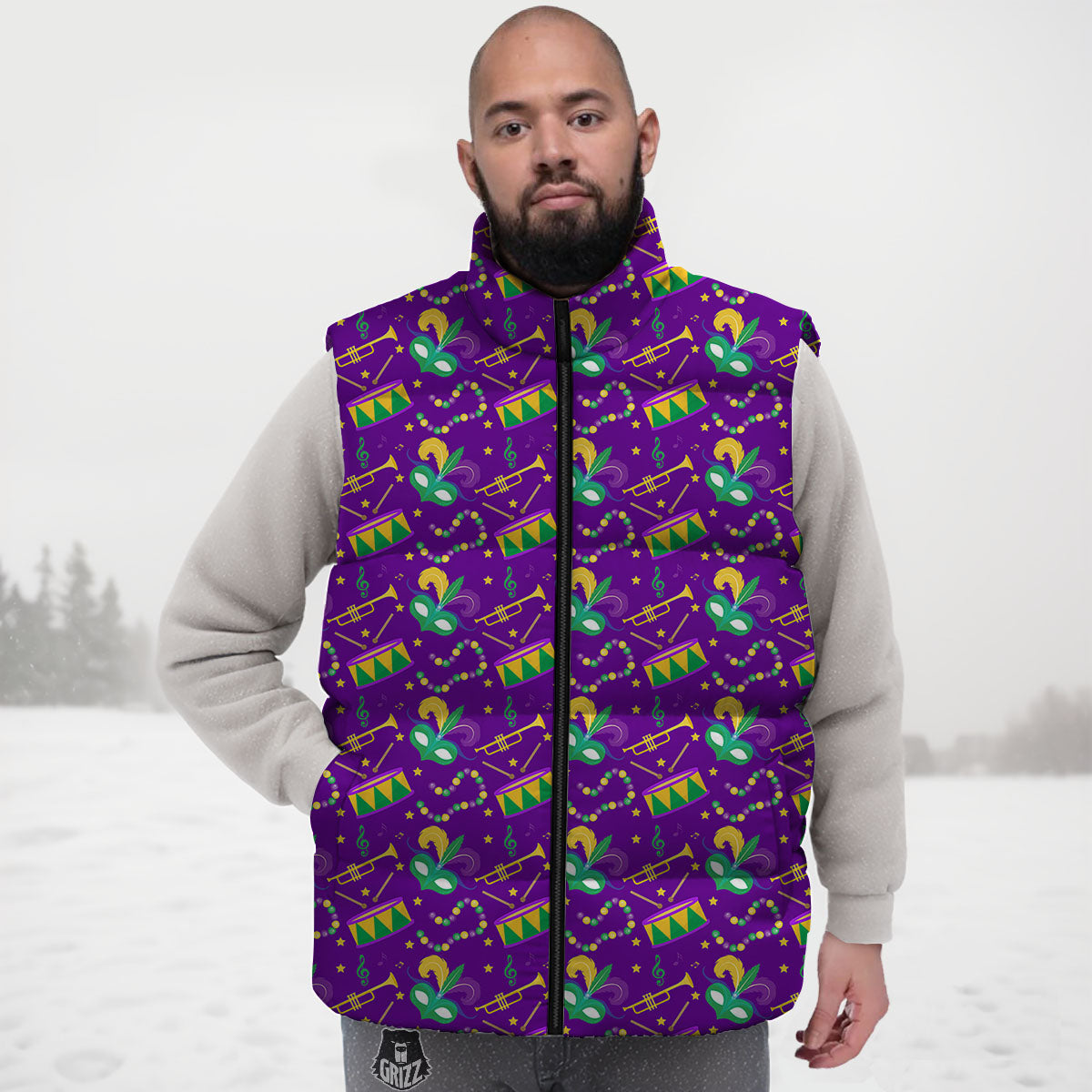 Festival Mardi Gras Print Pattern Down Vest