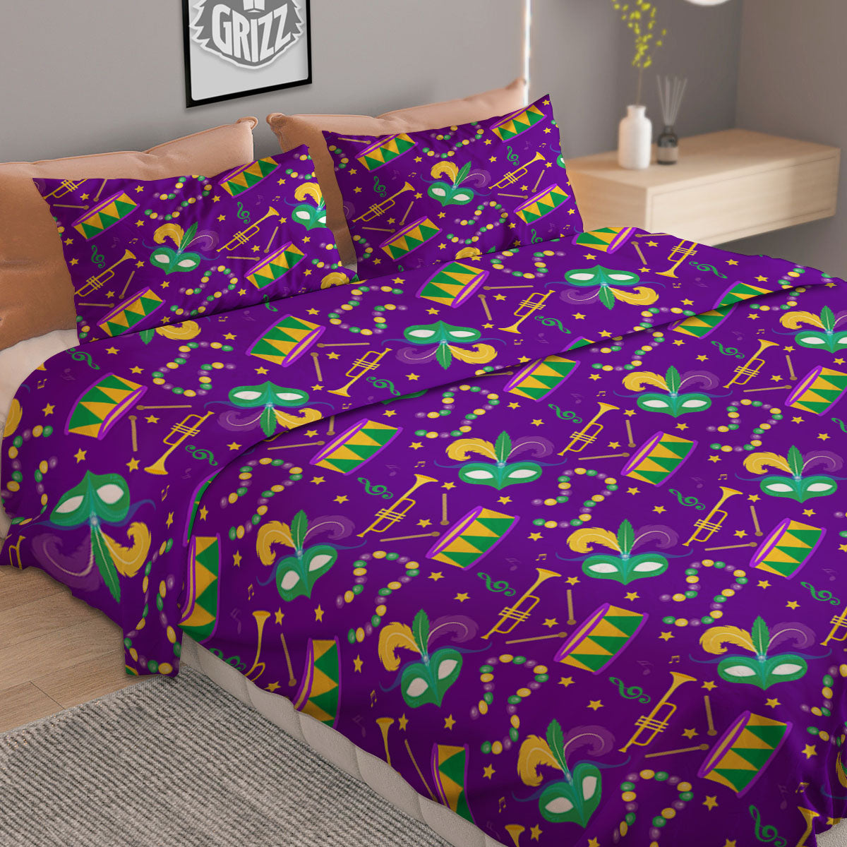 Festival Mardi Gras Print Pattern Duvet Cover Bedding Set