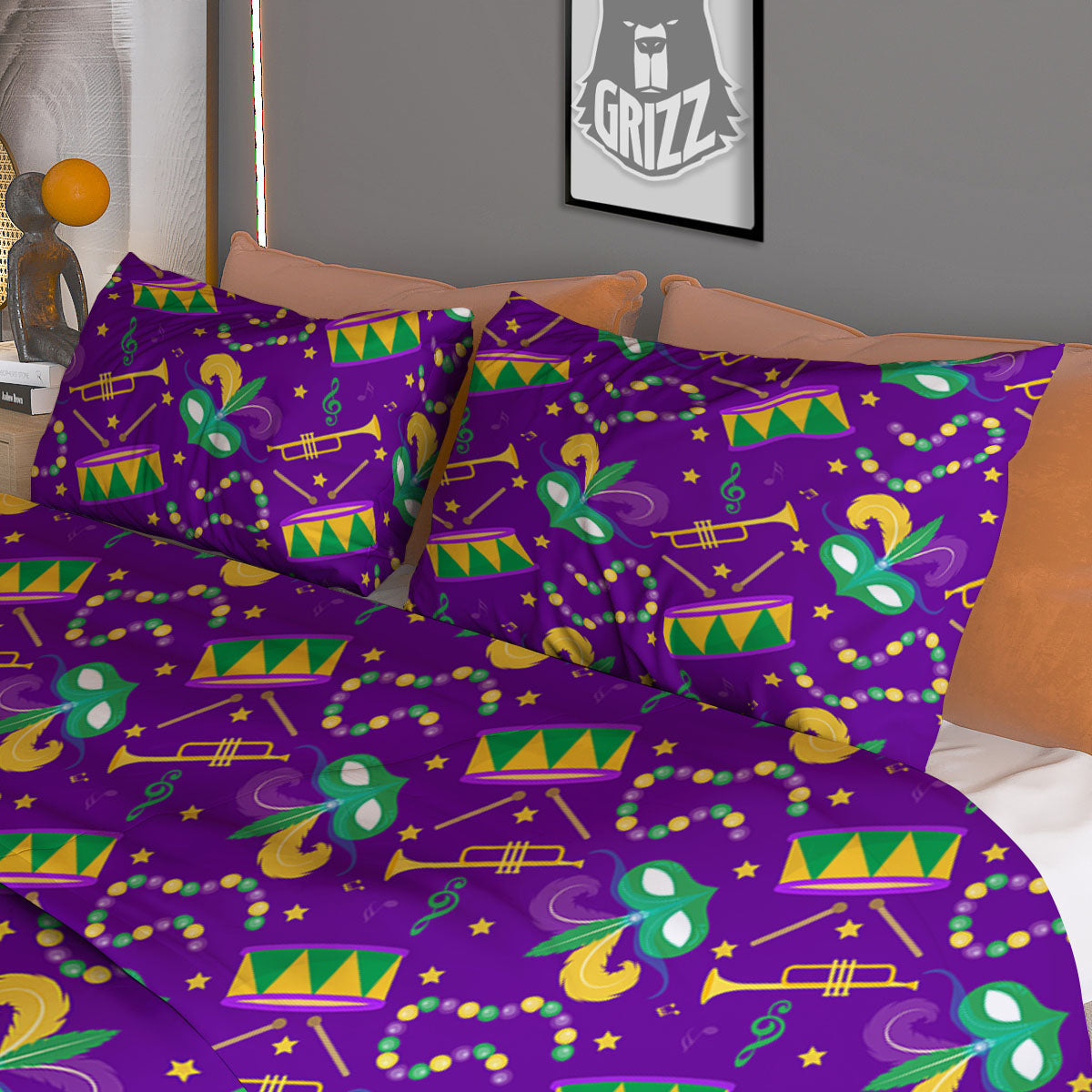 Festival Mardi Gras Print Pattern Duvet Cover Bedding Set