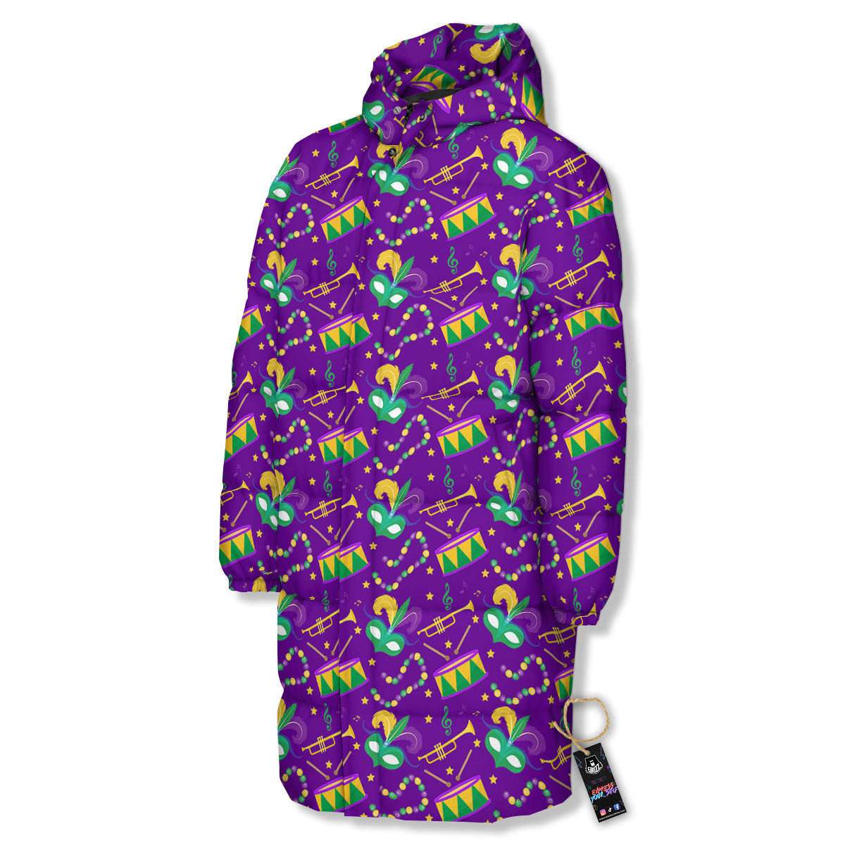 Festival Mardi Gras Print Pattern Long Down Jacket-grizzshop