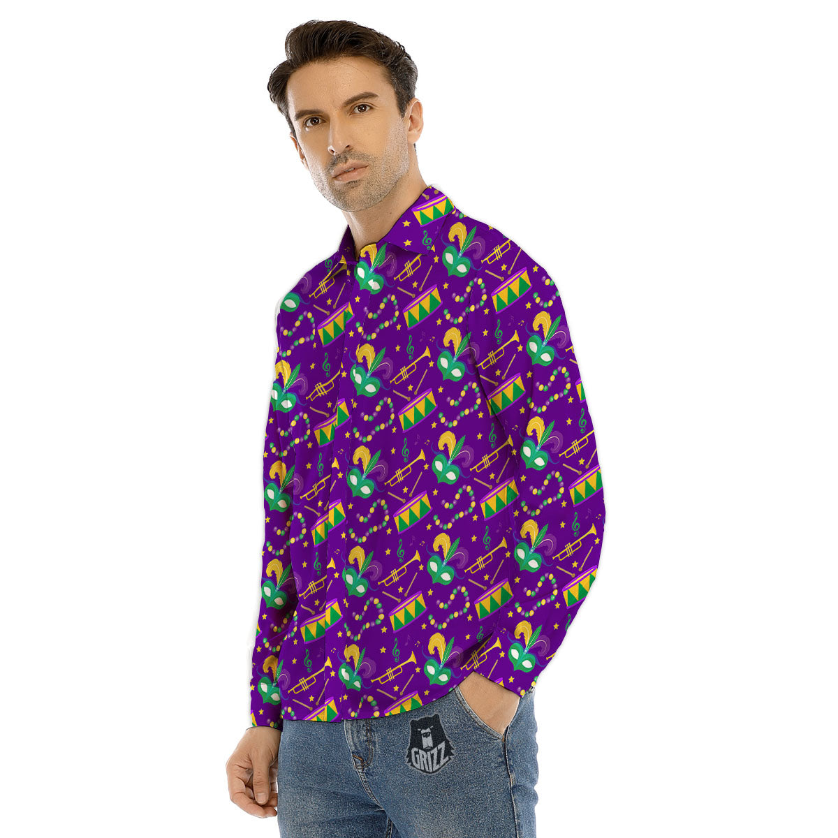 Festival Mardi Gras Print Pattern Men's Dress Shirts-grizzshop
