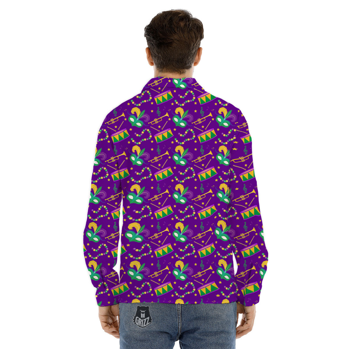 Festival Mardi Gras Print Pattern Men's Dress Shirts-grizzshop