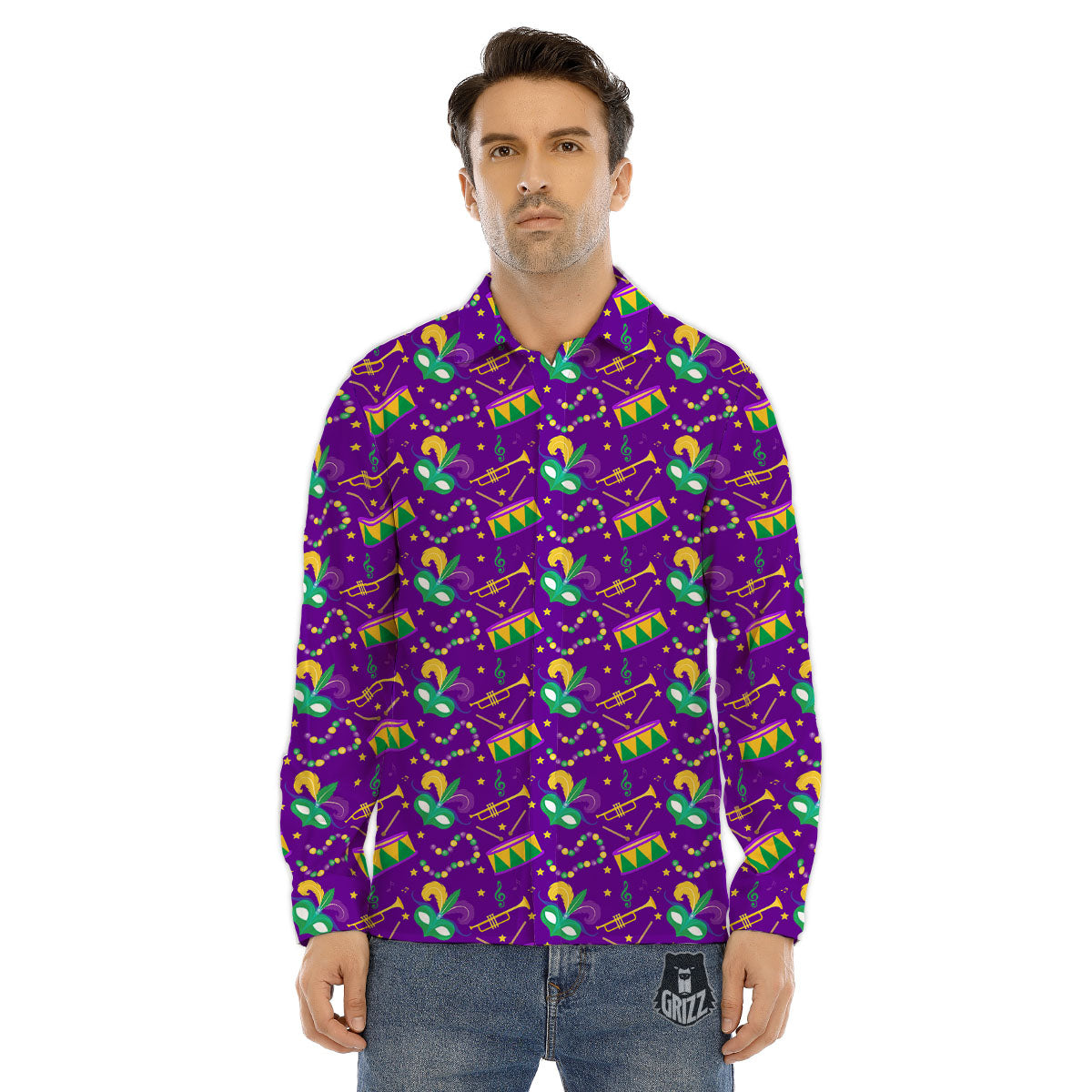 Festival Mardi Gras Print Pattern Men's Dress Shirts-grizzshop