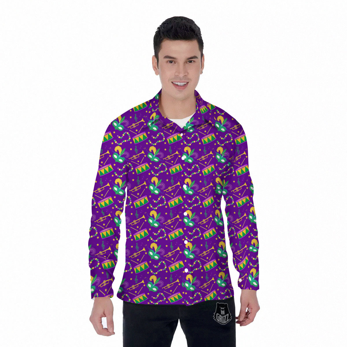 Festival Mardi Gras Print Pattern Men's Long Sleeve Shirts-grizzshop