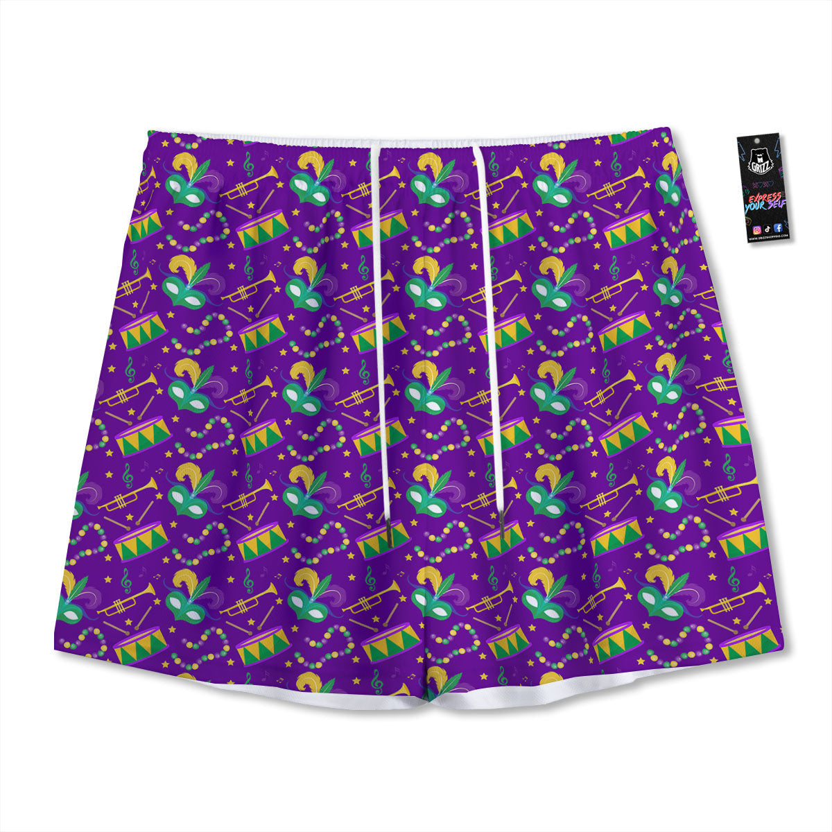Festival Mardi Gras Print Pattern Mesh Shorts