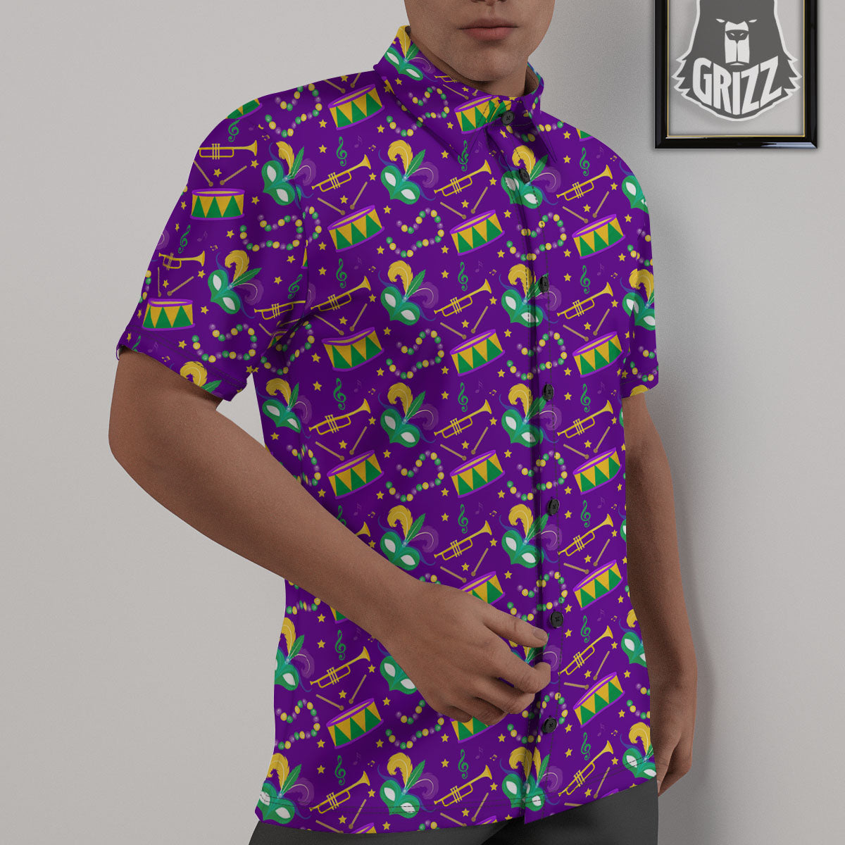 Festival Mardi Gras Print Pattern Untucked Shirts-grizzshop