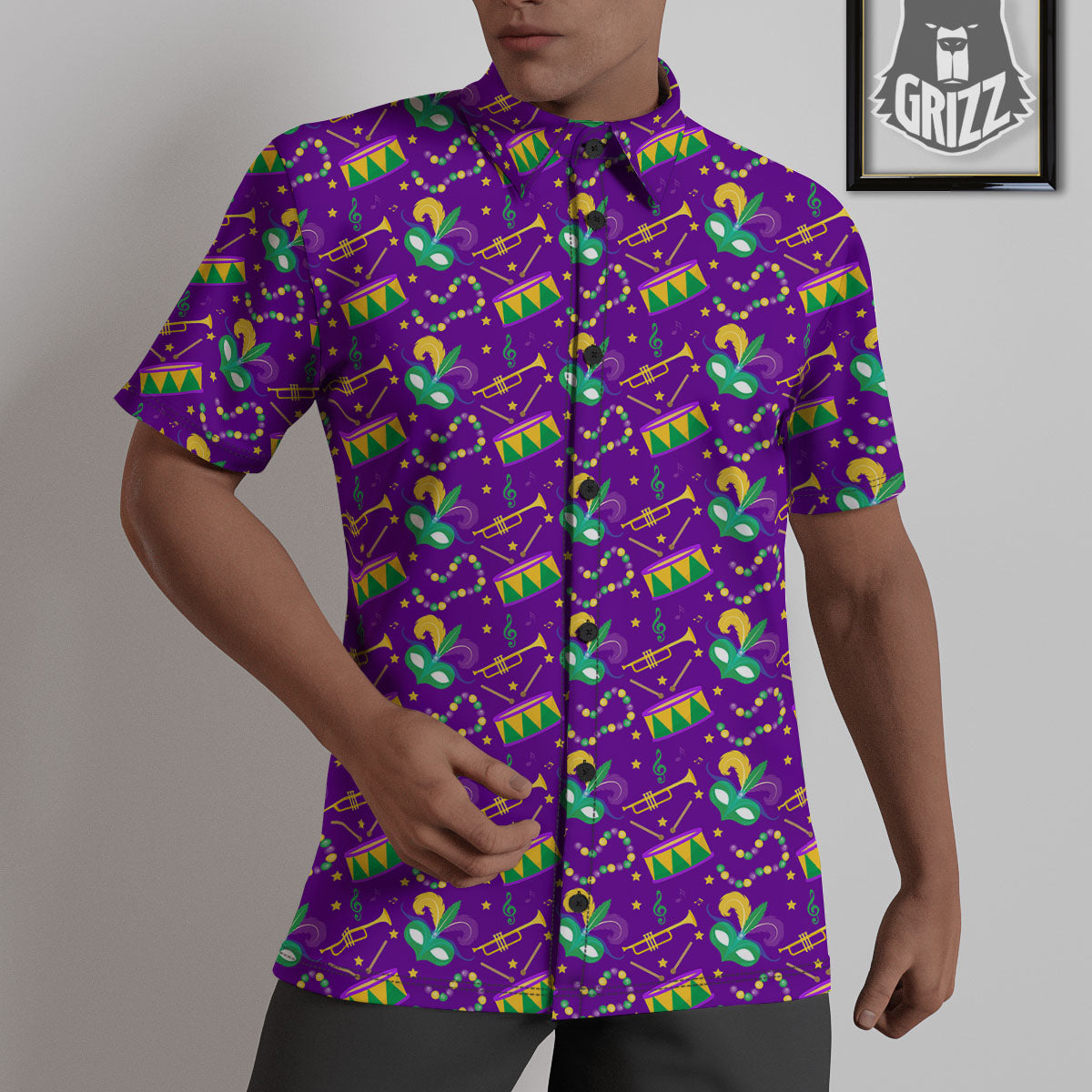 Festival Mardi Gras Print Pattern Untucked Shirts-grizzshop