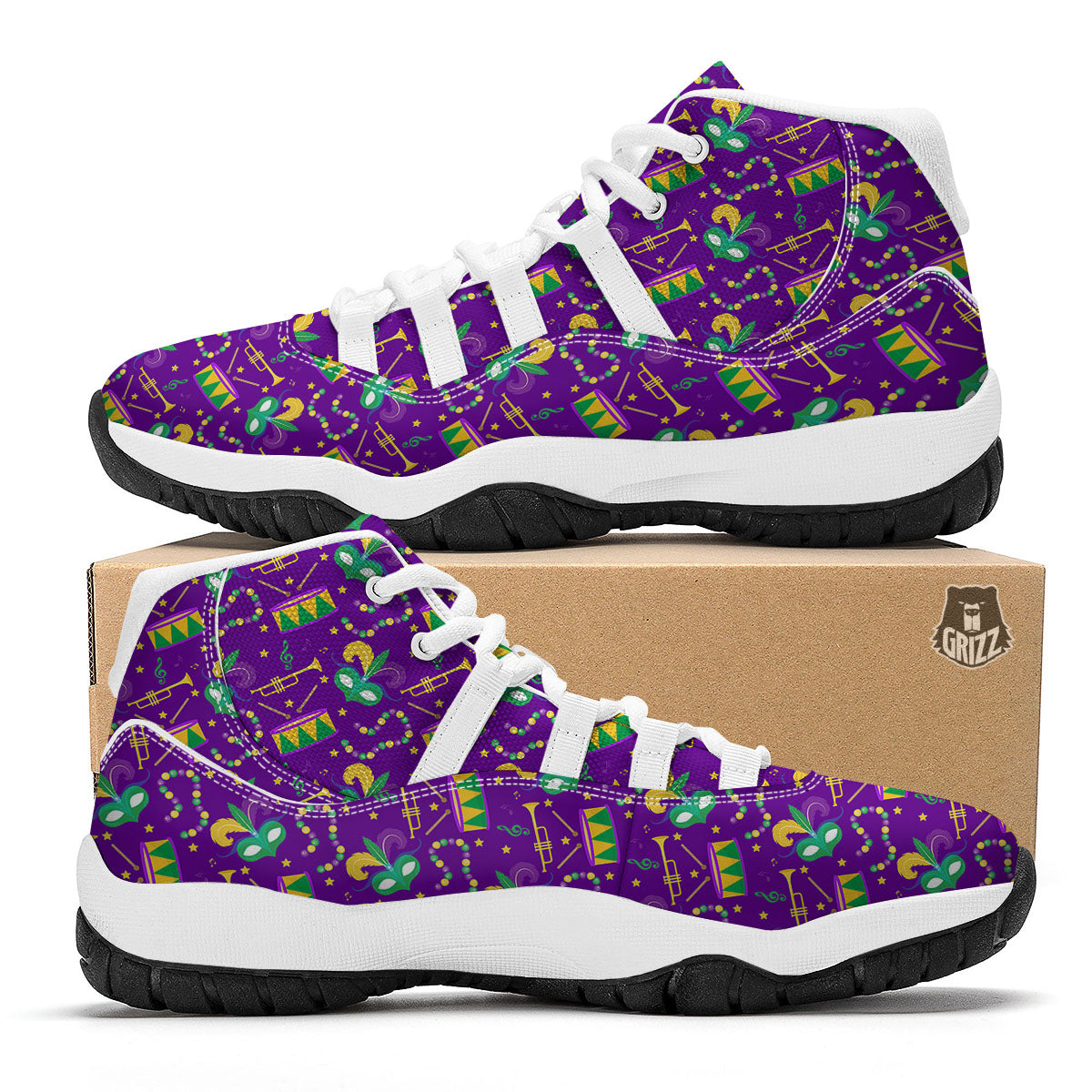Festival Mardi Gras Print Pattern White Bball Shoes-grizzshop