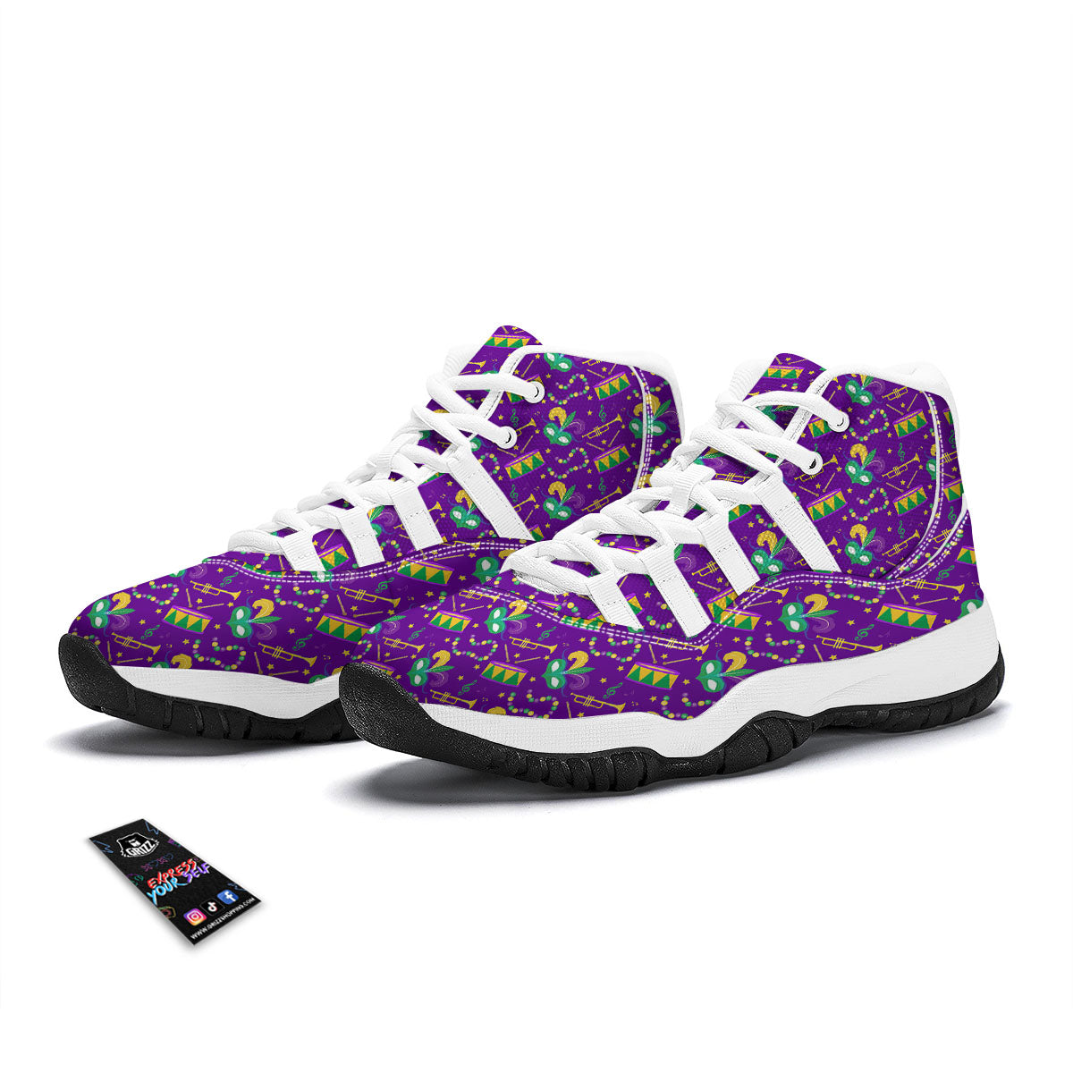 Festival Mardi Gras Print Pattern White Bball Shoes-grizzshop