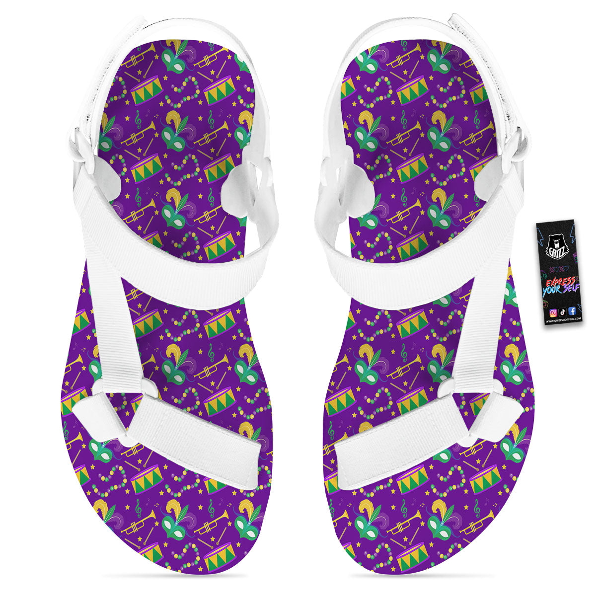 Festival Mardi Gras Print Pattern White Open Toe Sandals-grizzshop
