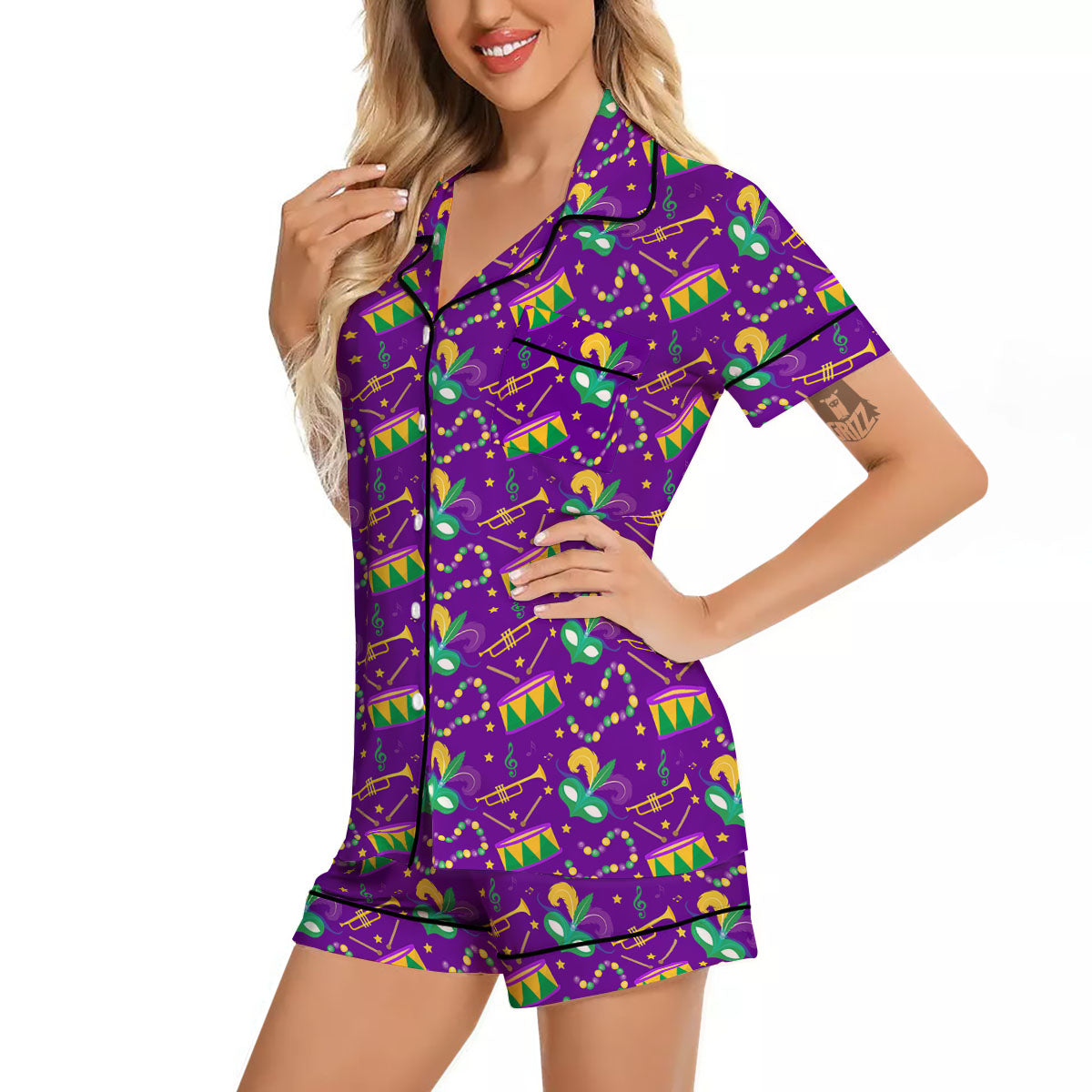 Festival Mardi Gras Print Pattern Women Silk Pajamas-grizzshop