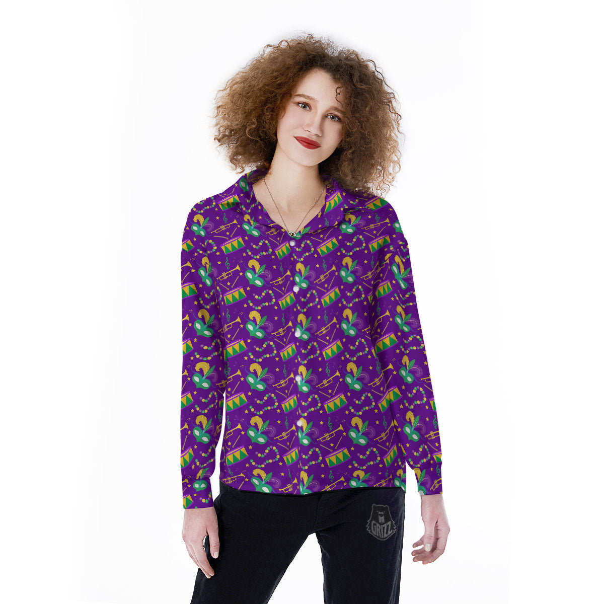 Festival Mardi Gras Print Pattern Women's Long Sleeve Shirts-grizzshop