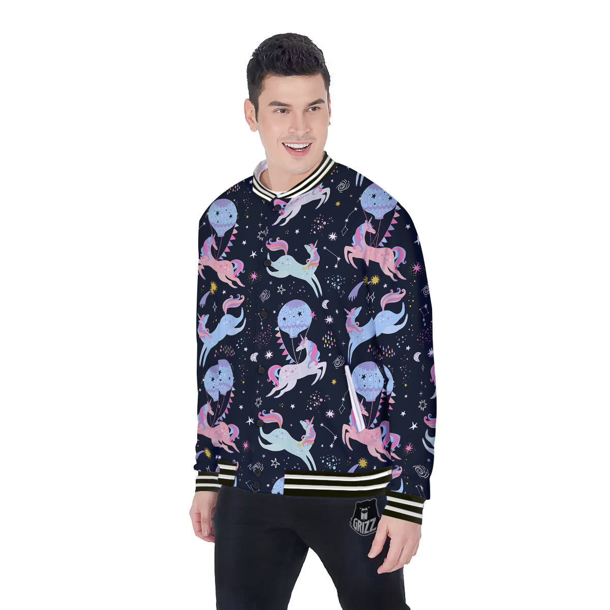 Festival Unicorn Night Print Pattern Baseball Jacket-grizzshop