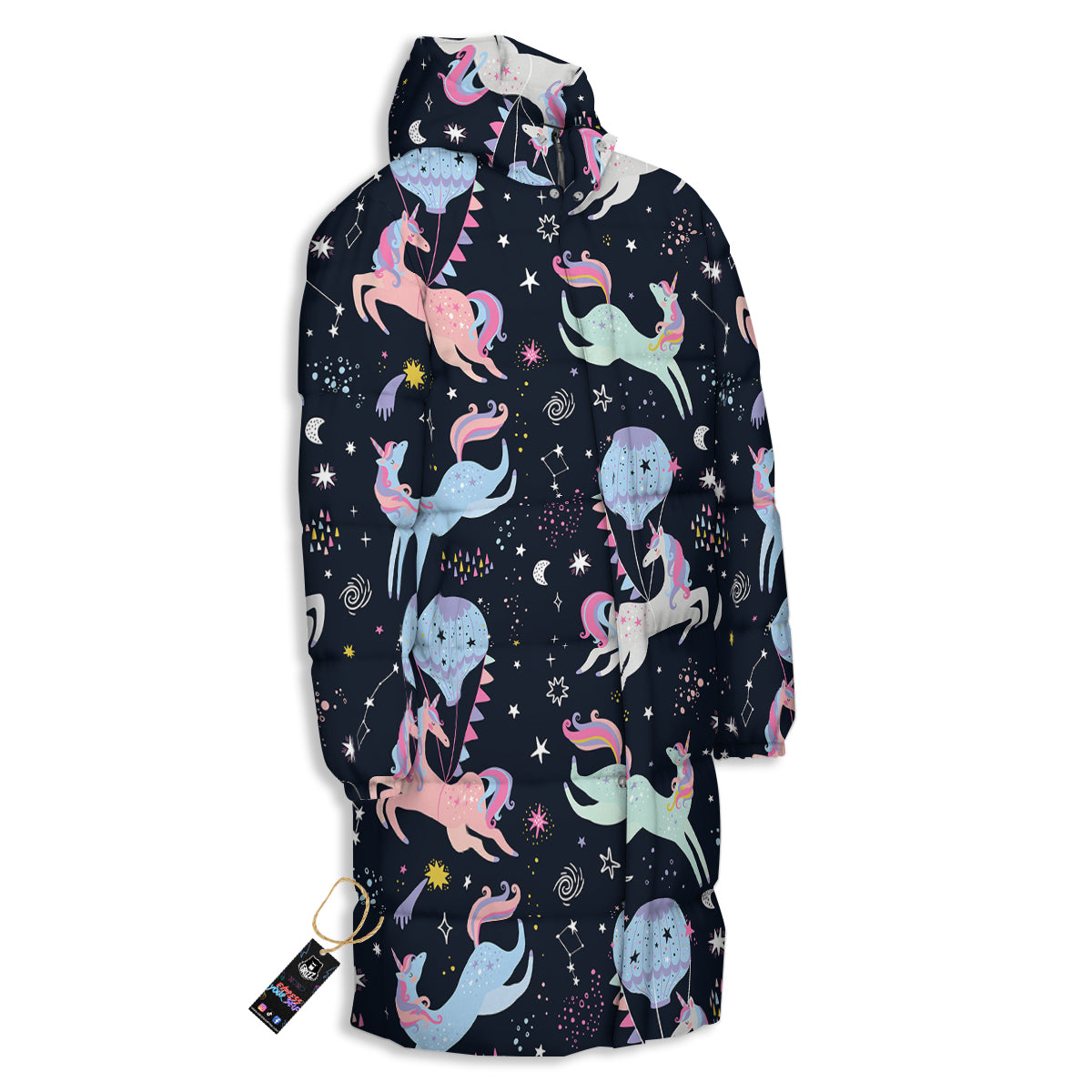 Festival Unicorn Night Print Pattern Long Down Jacket-grizzshop