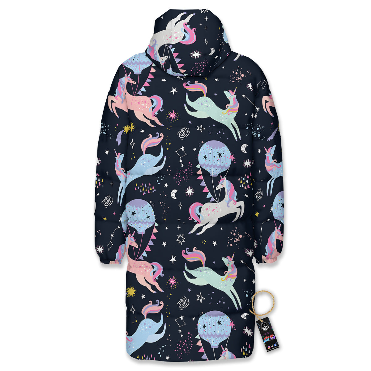 Festival Unicorn Night Print Pattern Long Down Jacket-grizzshop