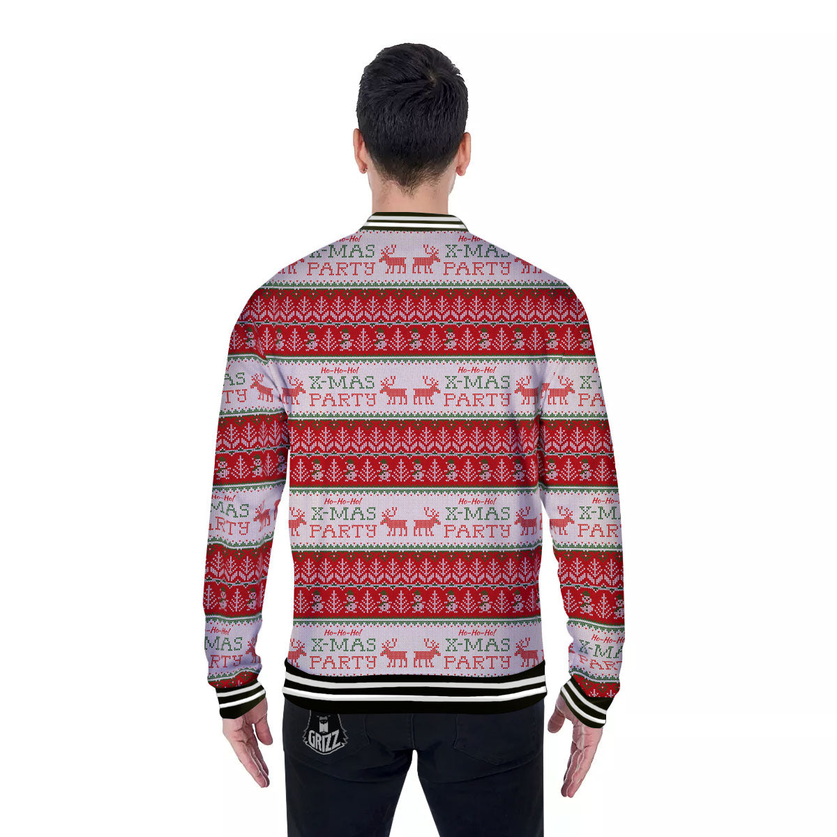Festive Christmas Knitted Print Pattern Baseball Jacket-grizzshop