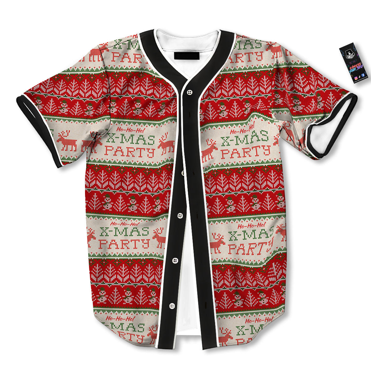Festive Christmas Knitted Print Pattern Baseball Jersey-grizzshop