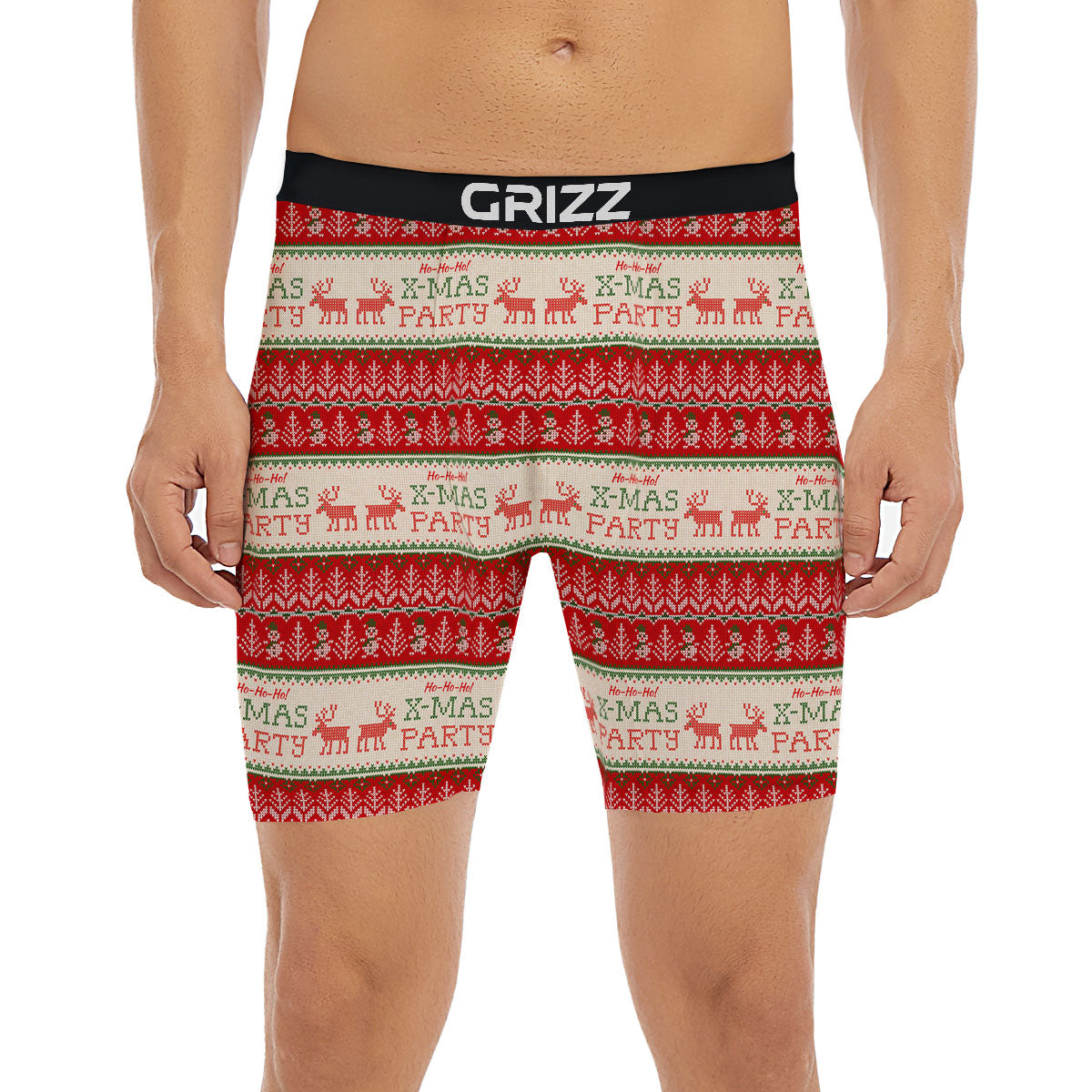 Festive Christmas Knitted Print Pattern Boxer Briefs-grizzshop