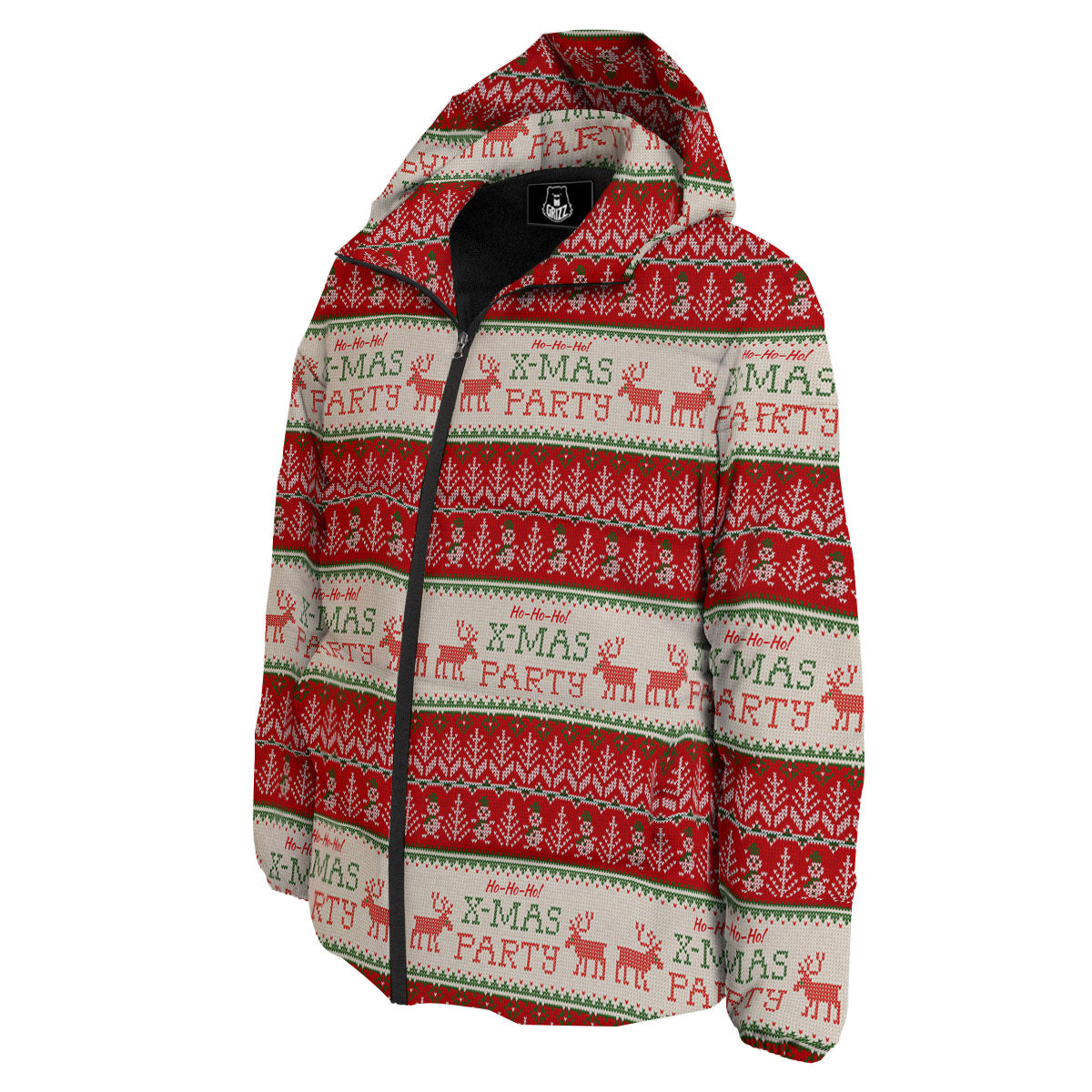 Festive Christmas Knitted Print Pattern Down Jacket-grizzshop