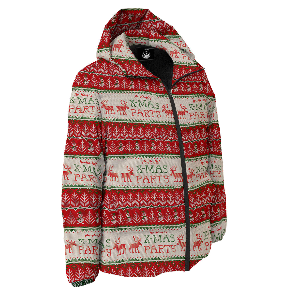 Festive Christmas Knitted Print Pattern Down Jacket-grizzshop