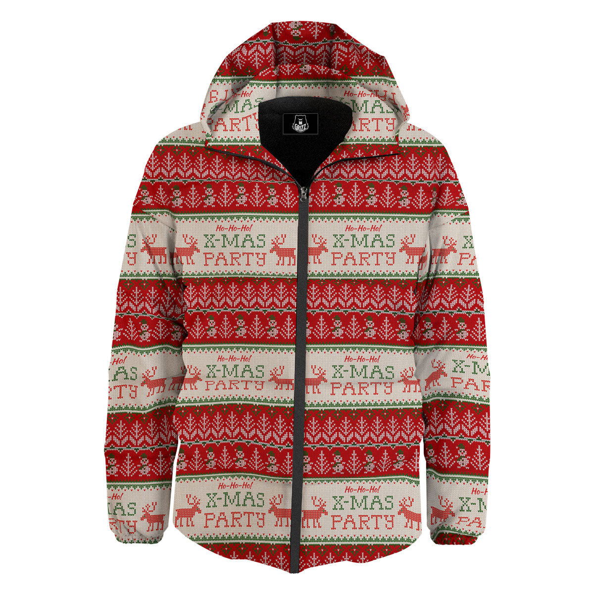 Festive Christmas Knitted Print Pattern Down Jacket-grizzshop