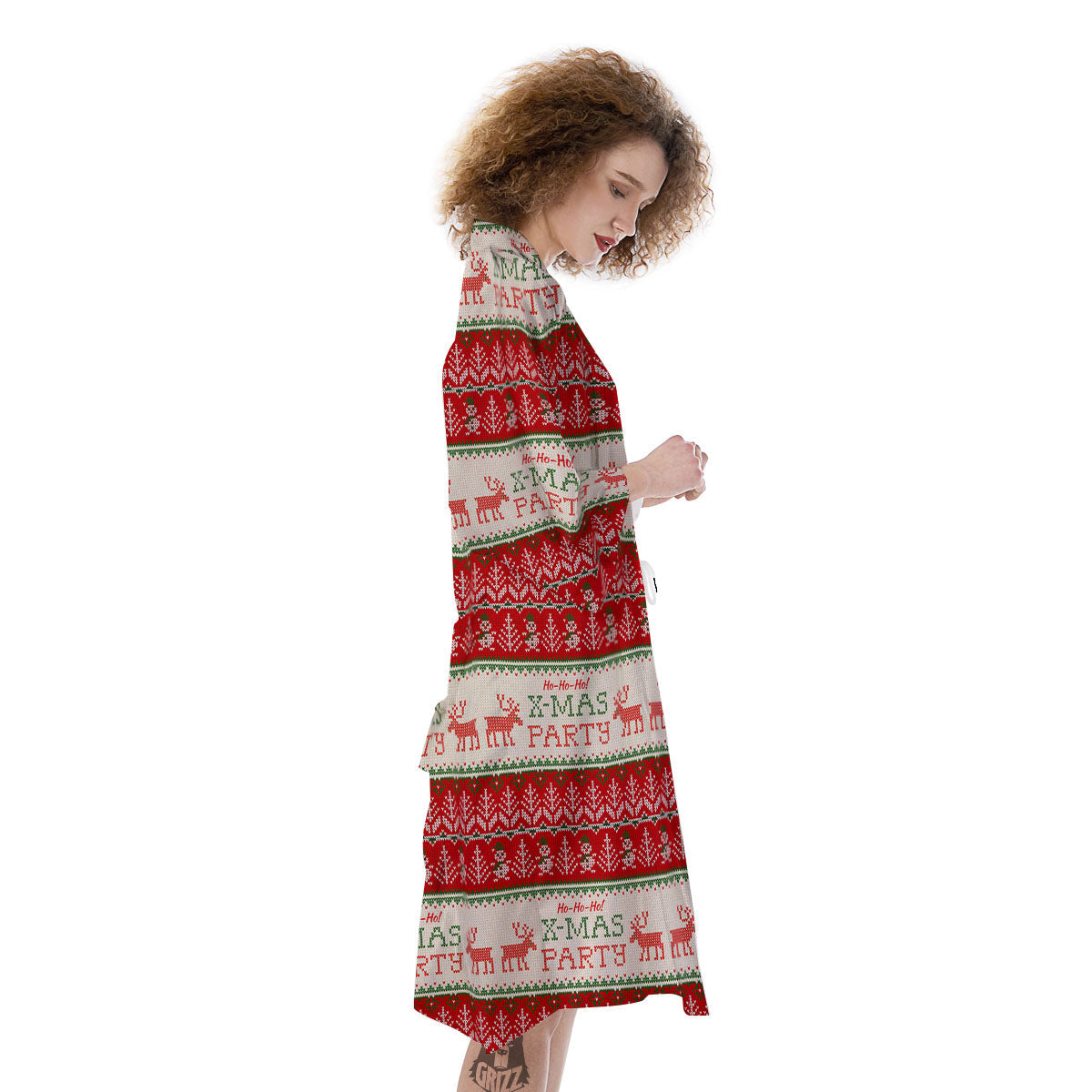 Festive Christmas Knitted Print Pattern Kimono-grizzshop