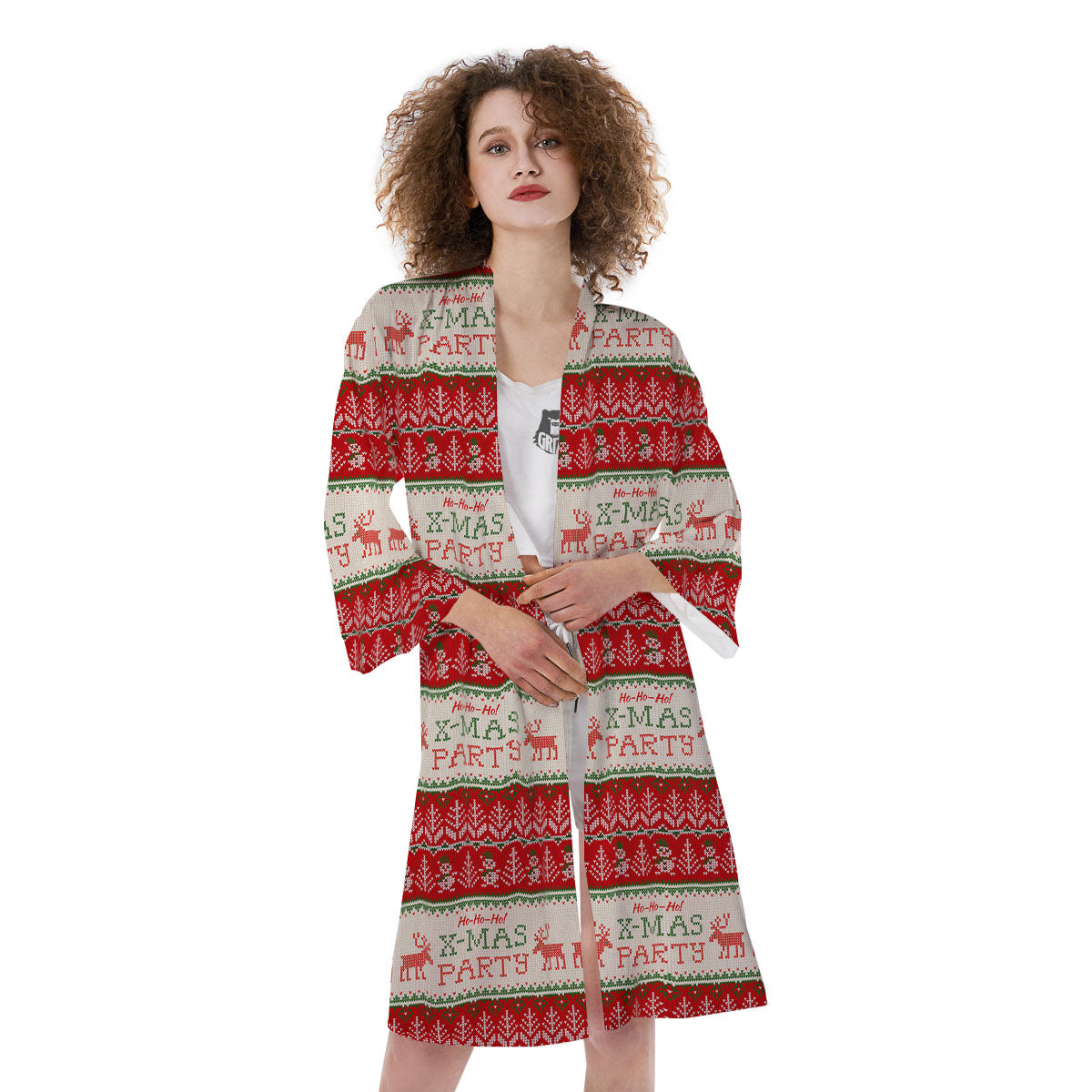 Festive Christmas Knitted Print Pattern Kimono-grizzshop