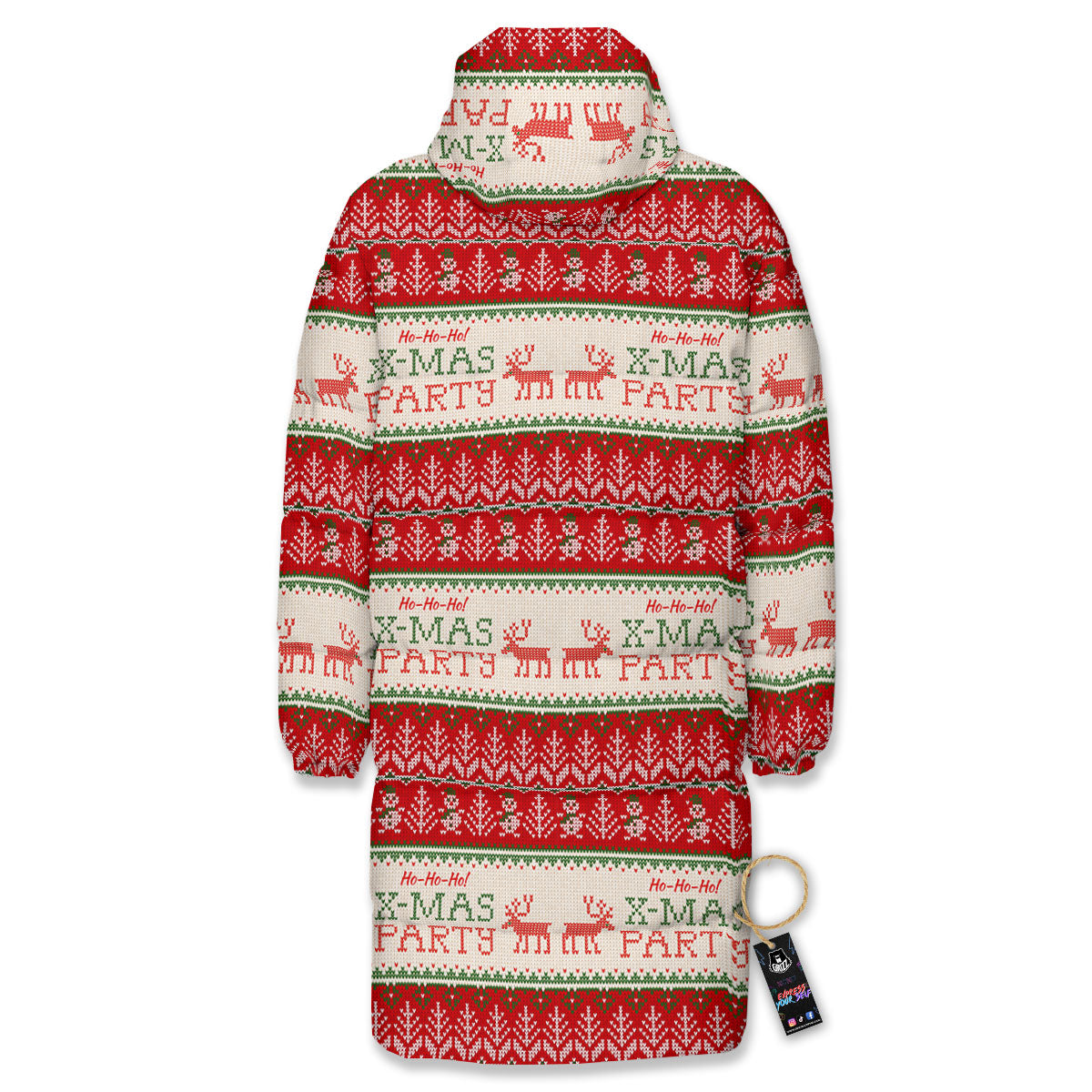 Festive Christmas Knitted Print Pattern Long Down Jacket-grizzshop
