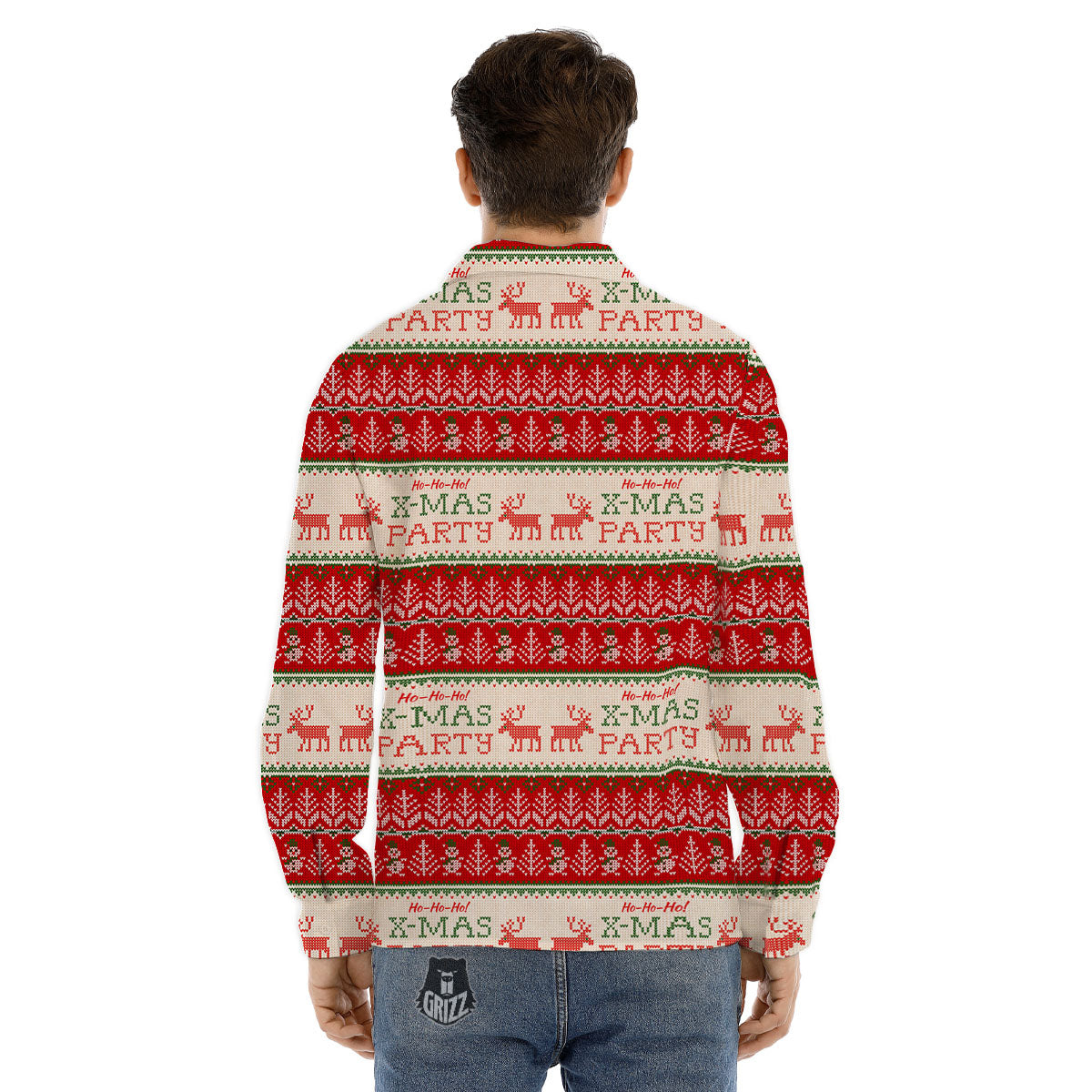 Festive Christmas Knitted Print Pattern Men's Dress Shirts-grizzshop