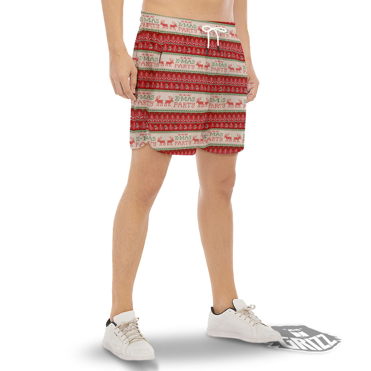 Festive Christmas Knitted Print Pattern Men's Gym Shorts-grizzshop