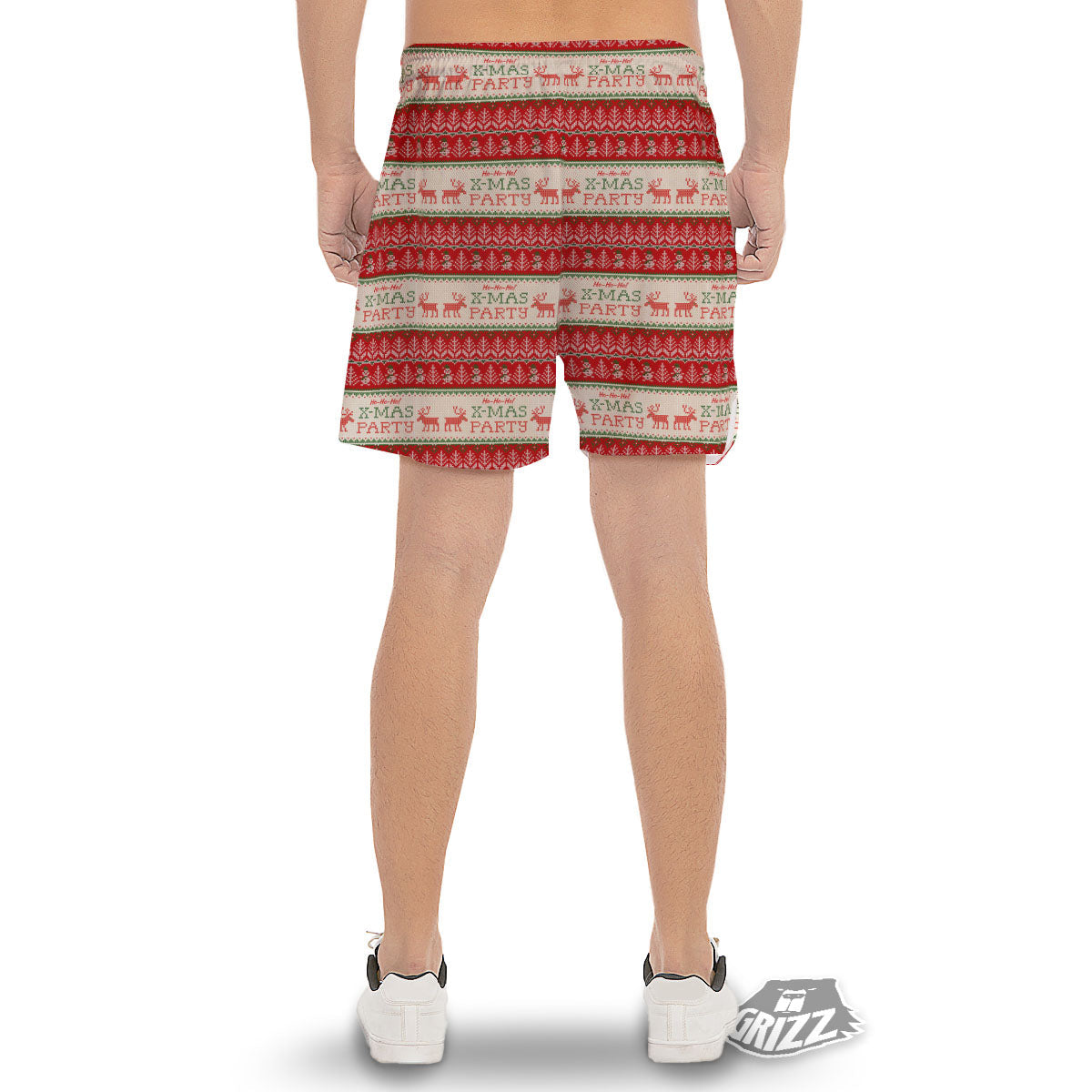 Festive Christmas Knitted Print Pattern Men's Gym Shorts-grizzshop