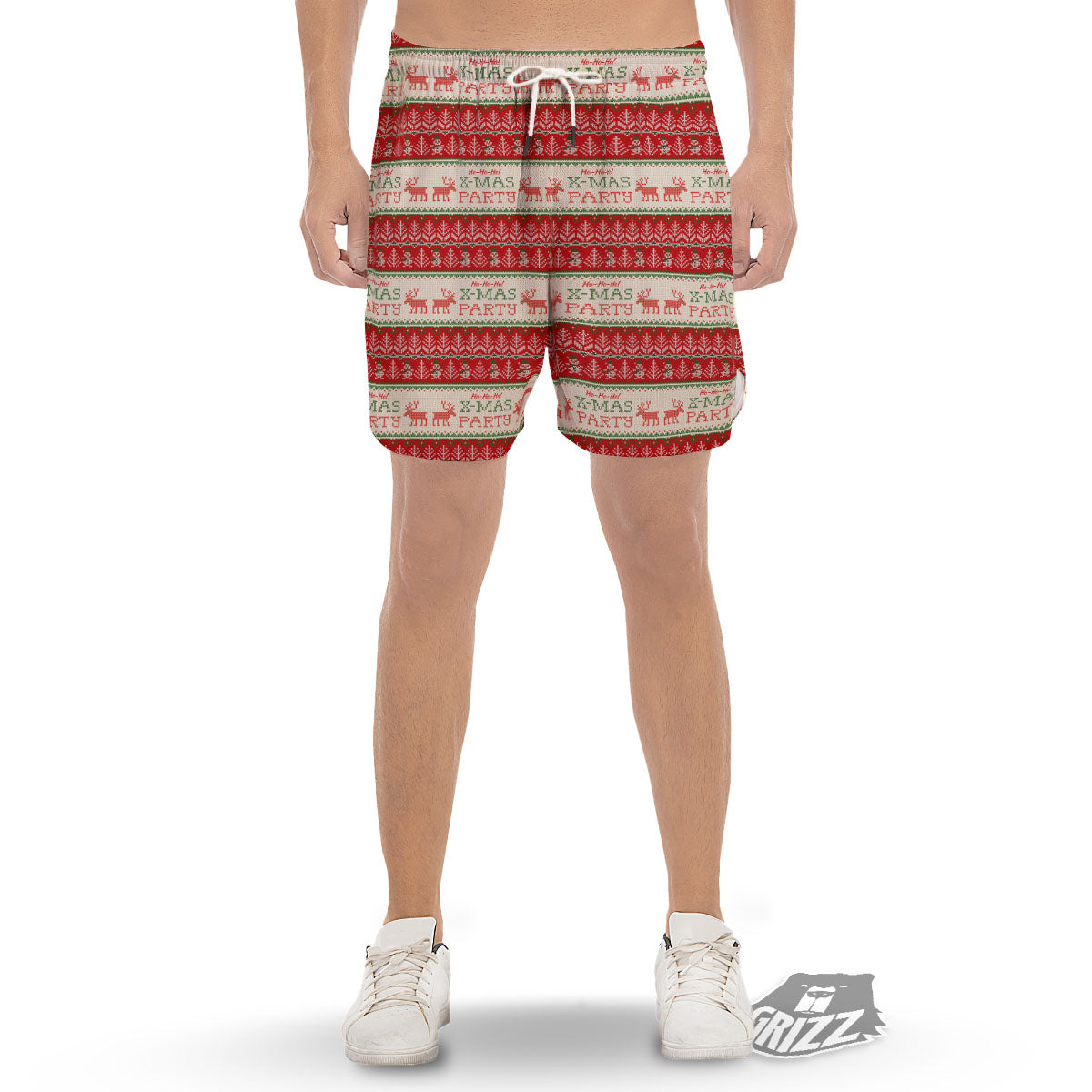 Festive Christmas Knitted Print Pattern Men's Gym Shorts-grizzshop