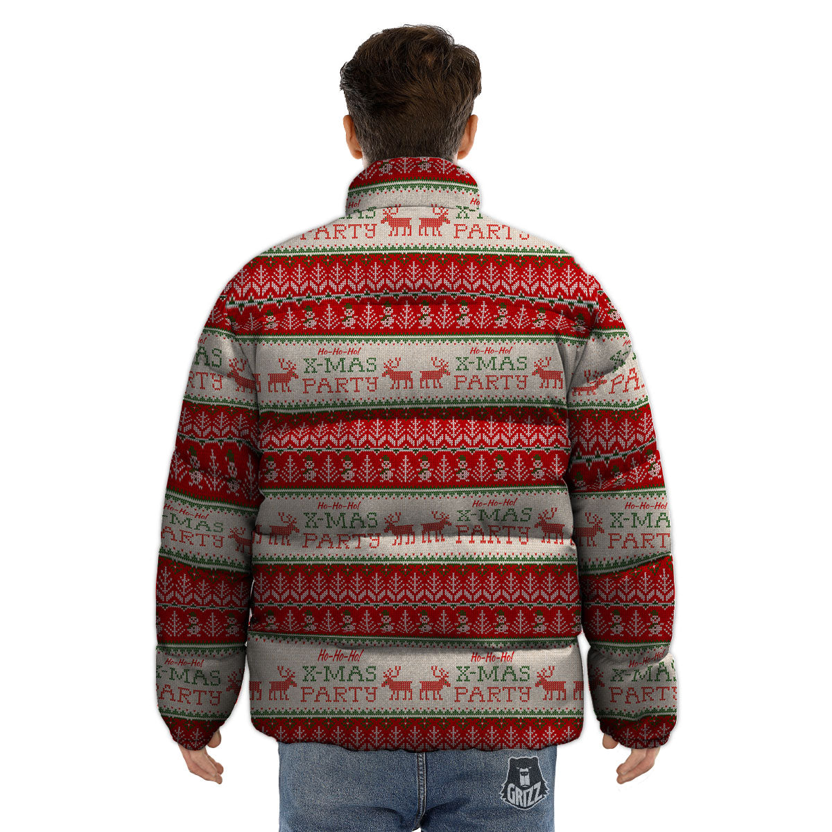 Festive Christmas Knitted Print Pattern Puffer Jacket-grizzshop