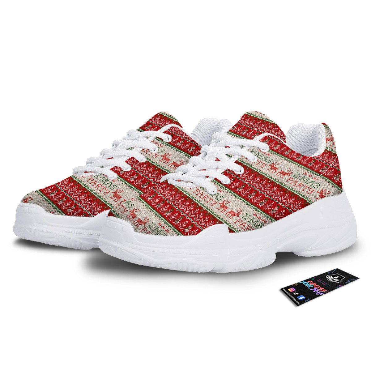 Festive Christmas Knitted Print Pattern White Chunky Shoes-grizzshop