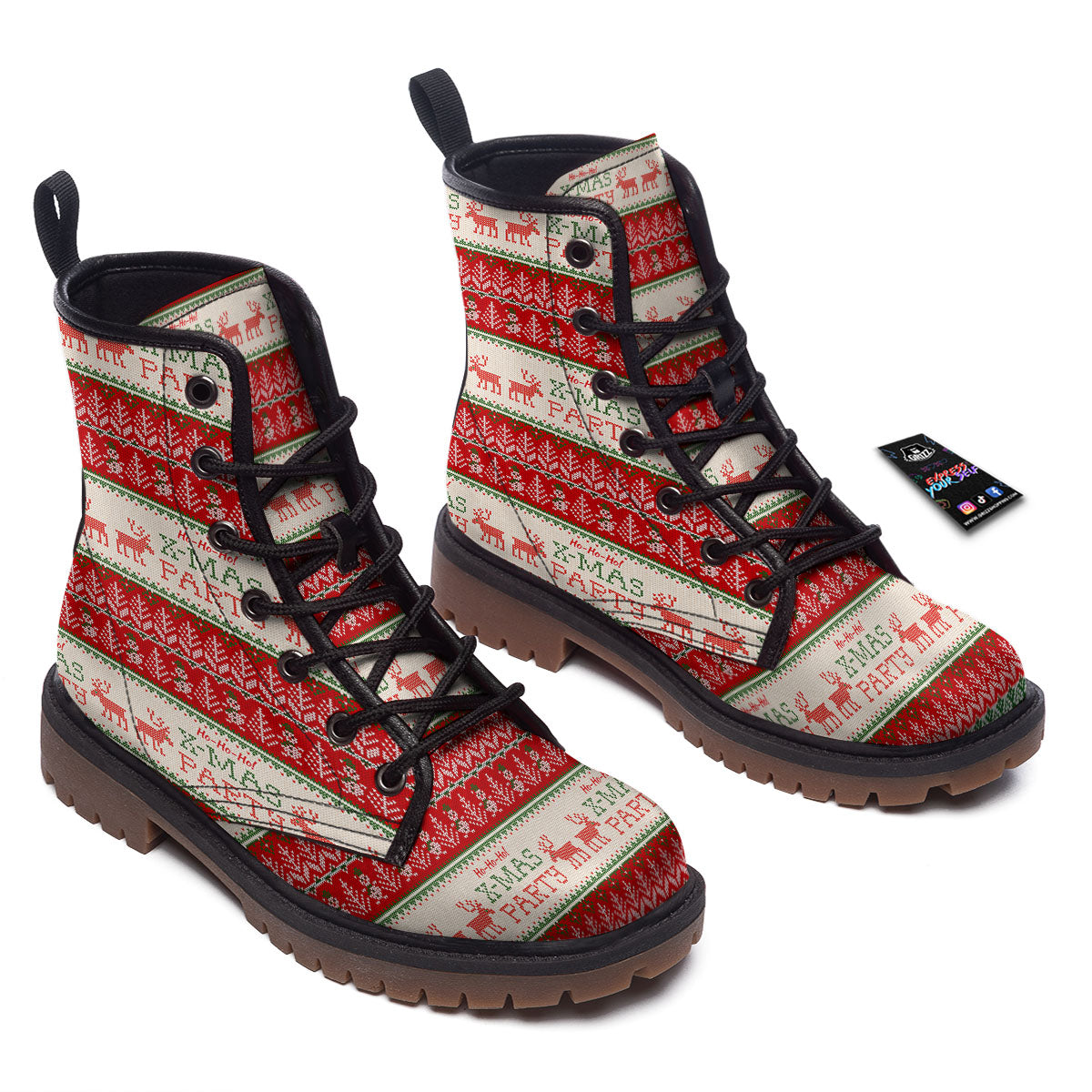 Festive Christmas Knitted Print Pattern Work Boots-grizzshop