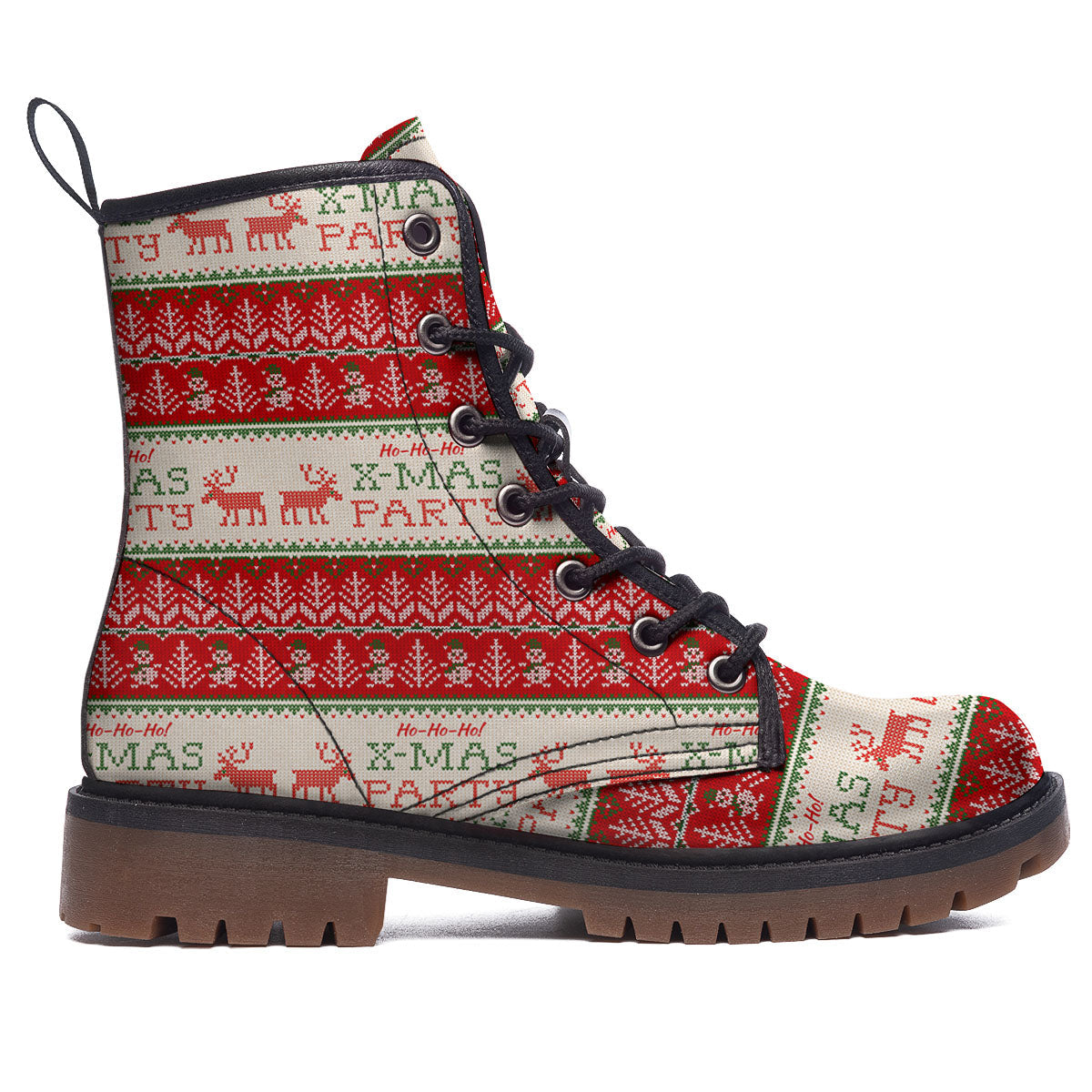 Festive Christmas Knitted Print Pattern Work Boots-grizzshop
