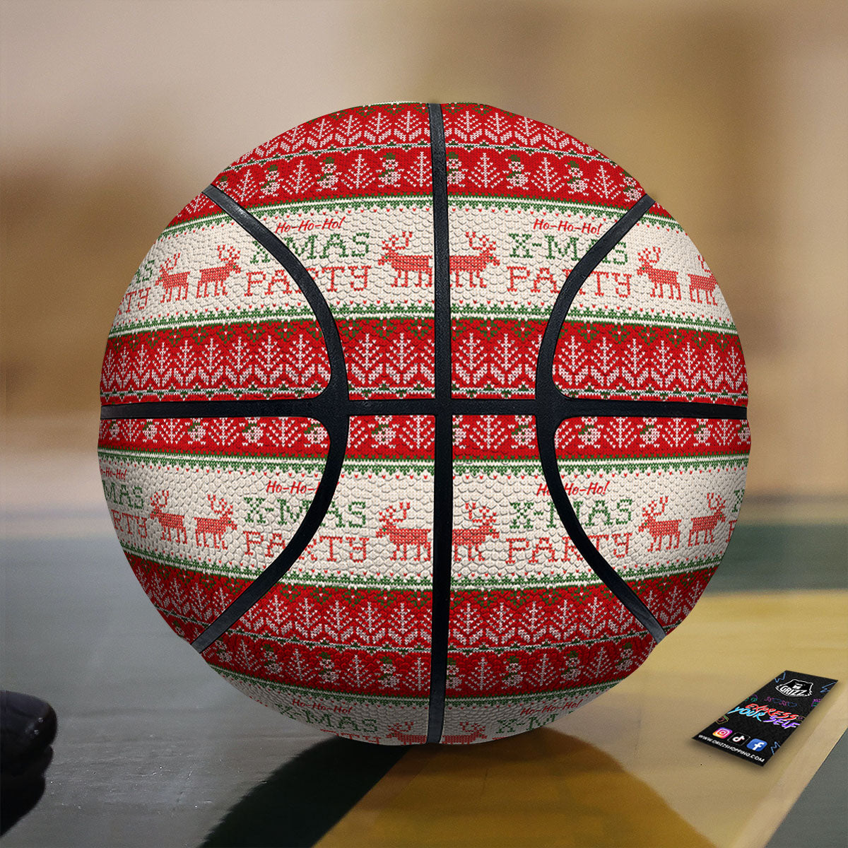 Festive Christmas Knitted Print Pattern Basketball
