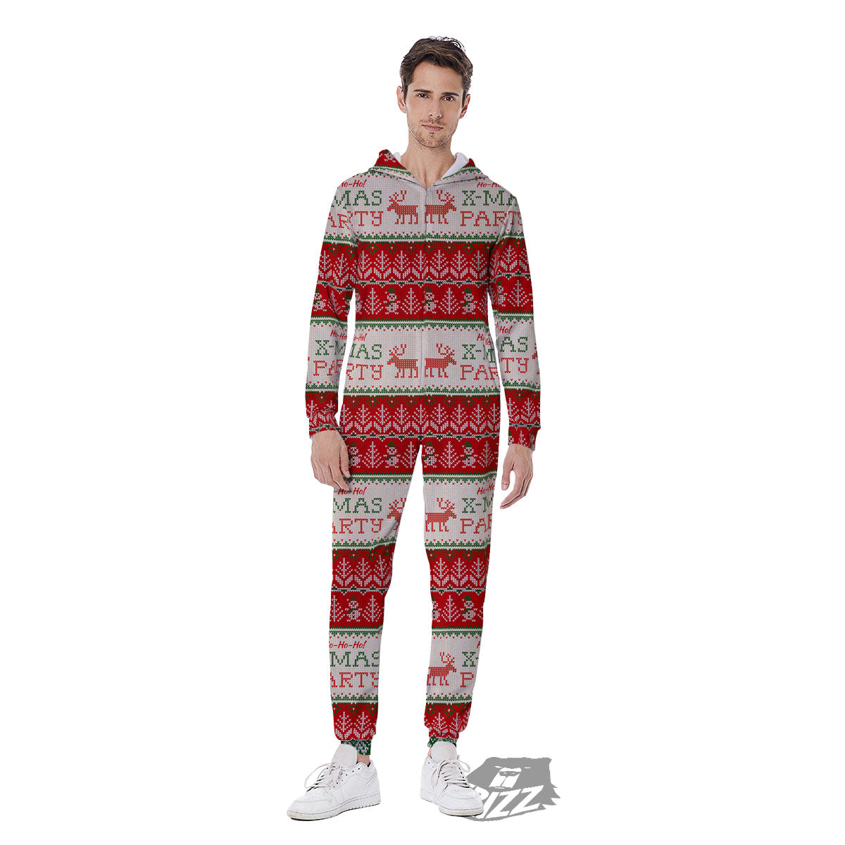 Festive Christmas Knitted Print Pattern Men's Jumpsuit-grizzshop