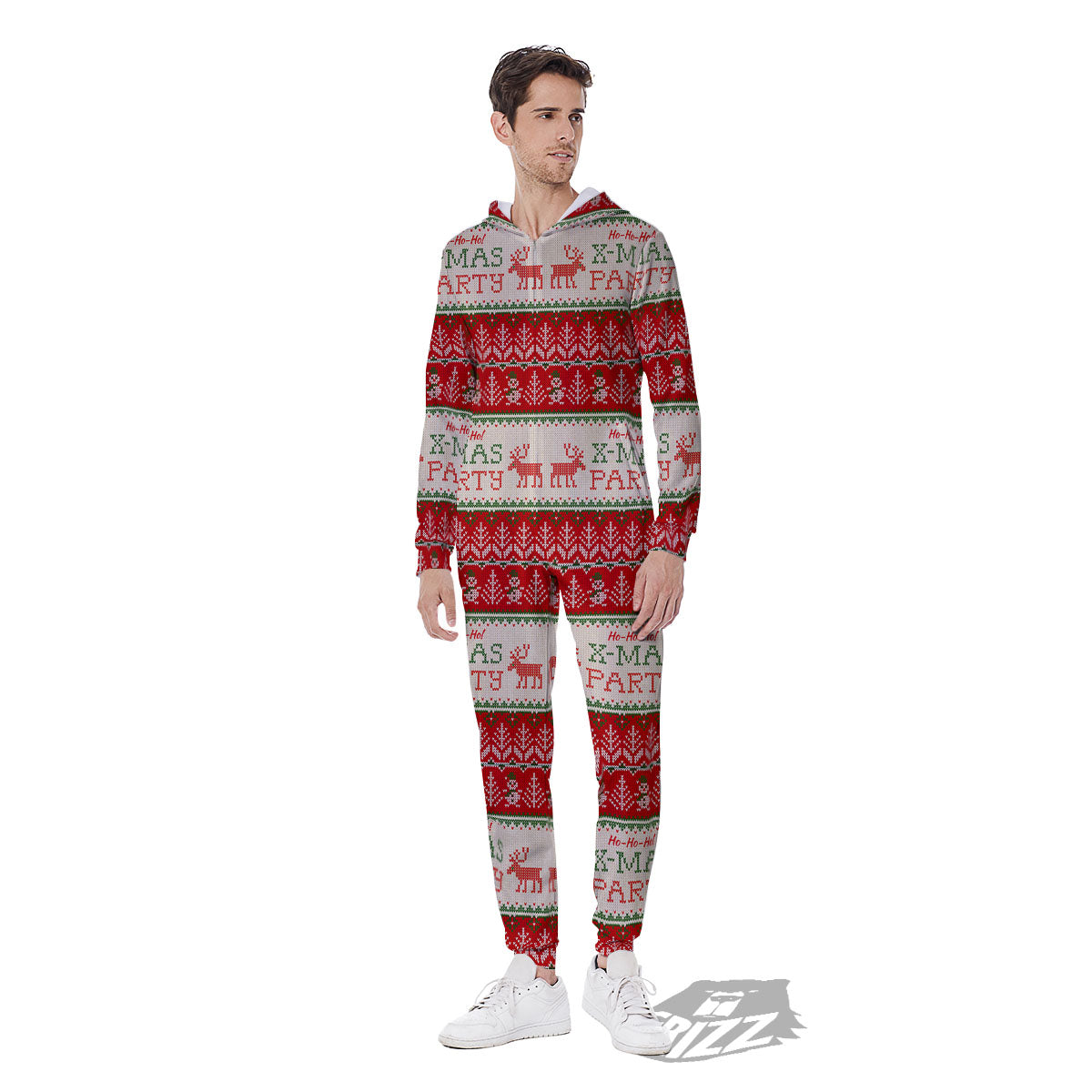 Festive Christmas Knitted Print Pattern Men's Jumpsuit-grizzshop