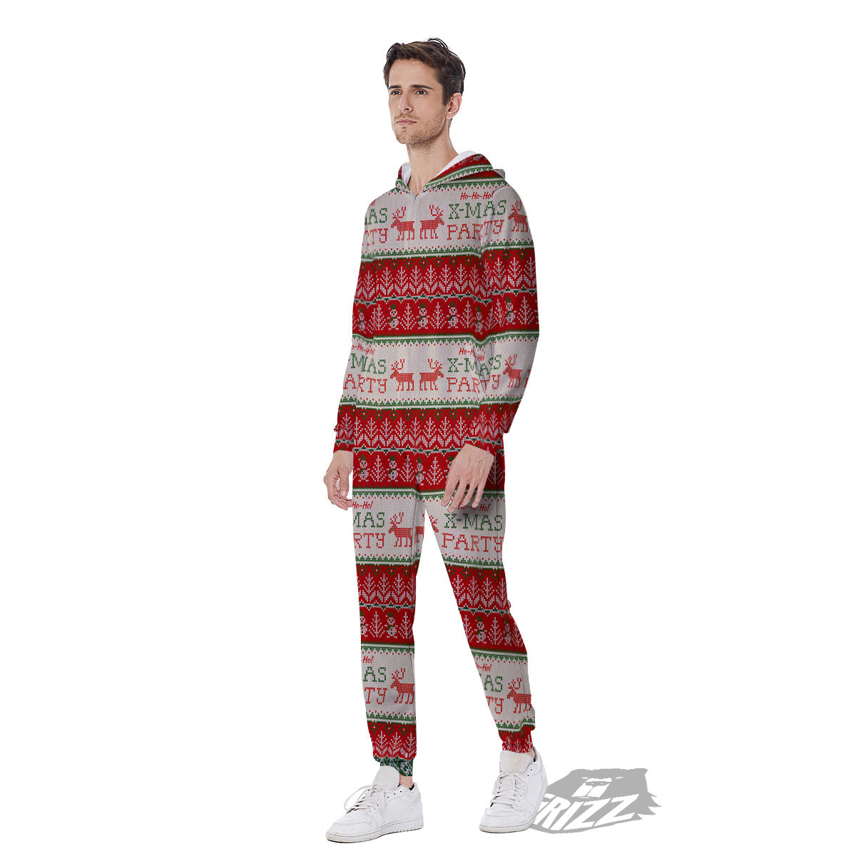 Festive Christmas Knitted Print Pattern Men's Jumpsuit-grizzshop