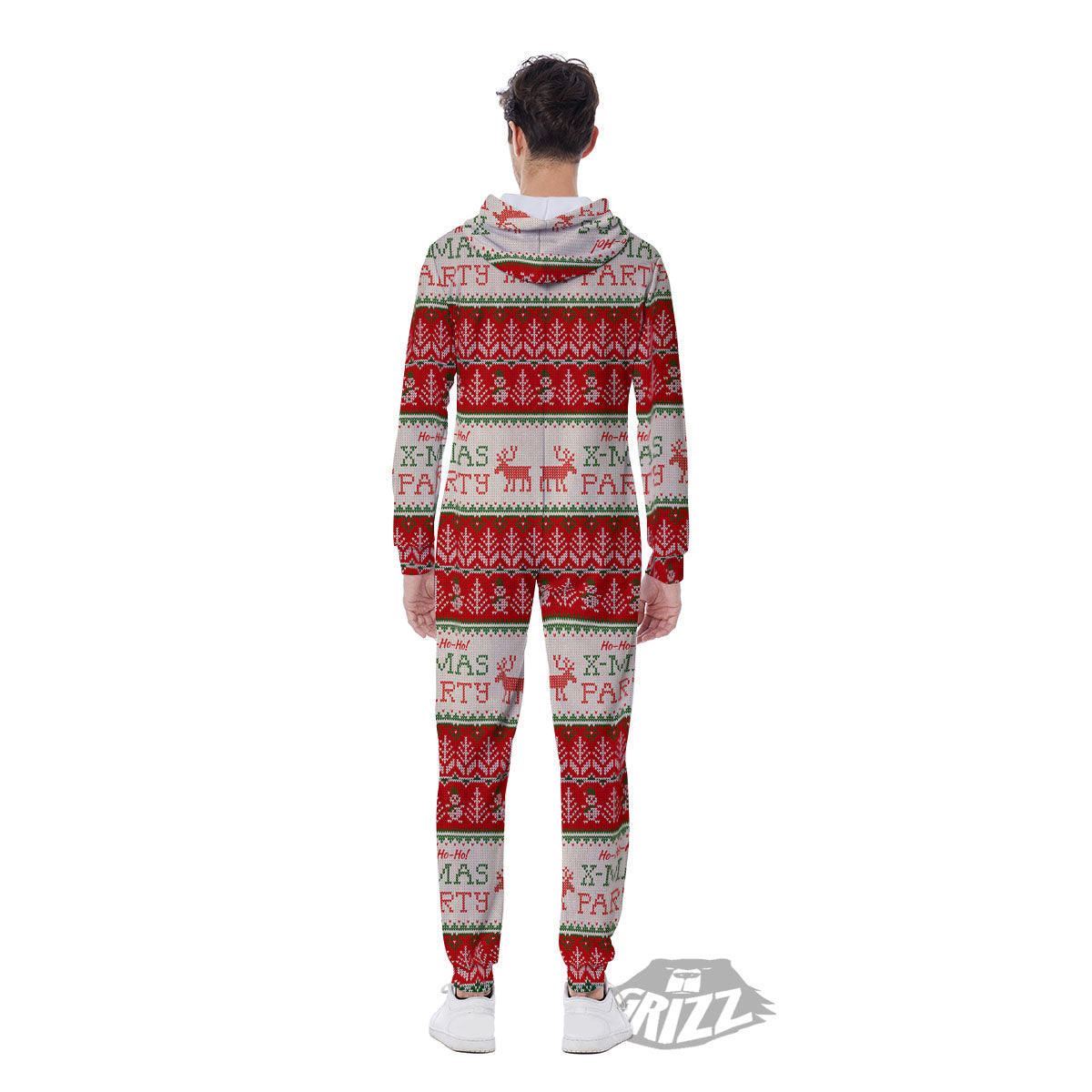 Festive Christmas Knitted Print Pattern Men's Jumpsuit-grizzshop