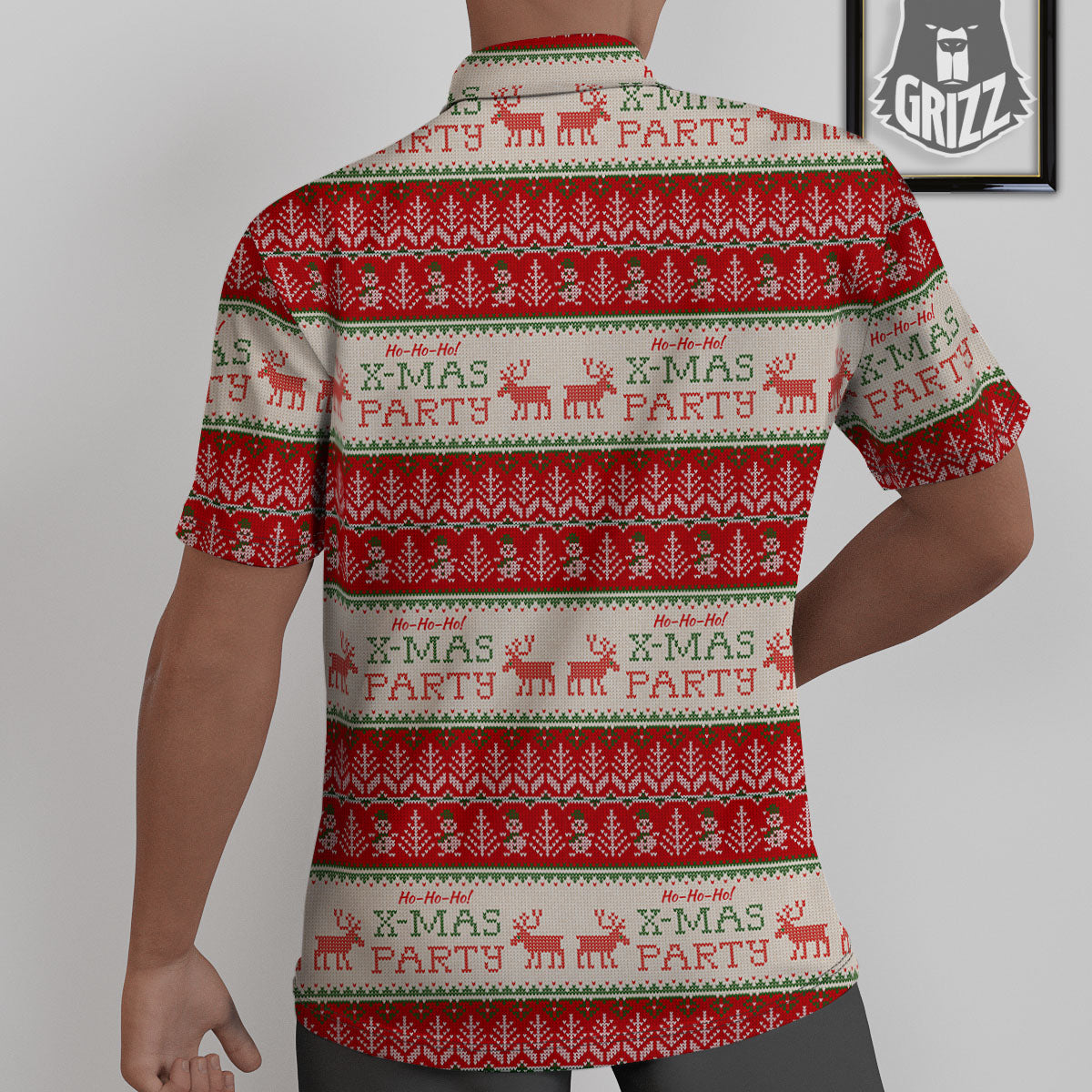 Festive Christmas Knitted Print Pattern Untucked Shirts-grizzshop