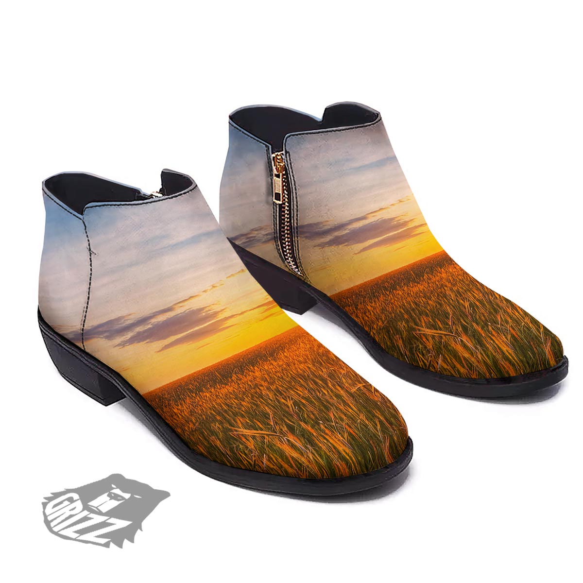 Field Sunrise Print Ankle Boots-grizzshop