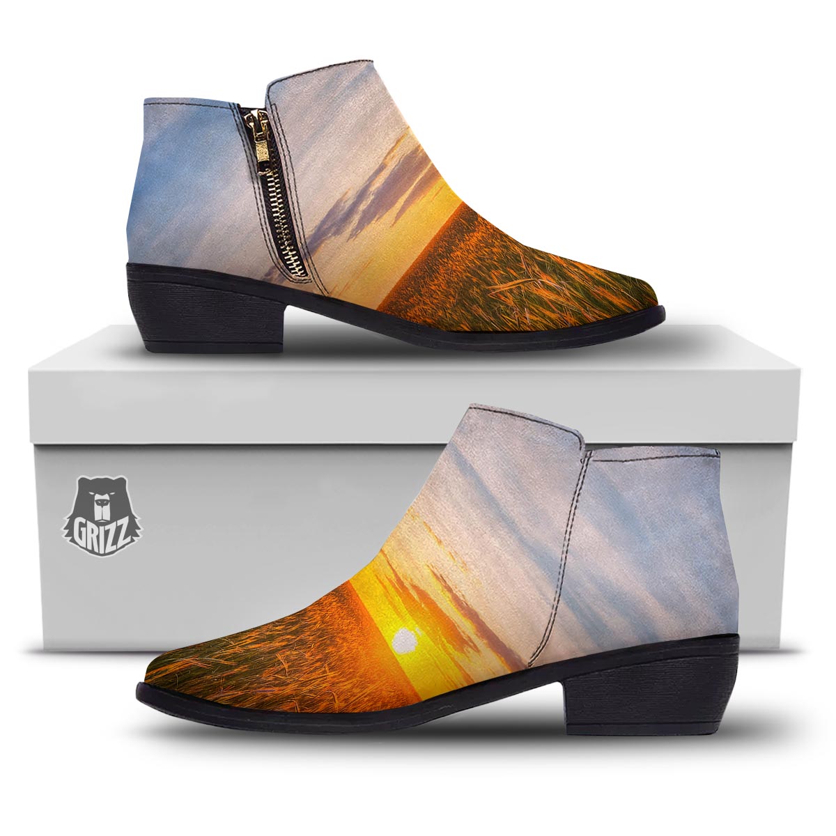 Field Sunrise Print Ankle Boots-grizzshop