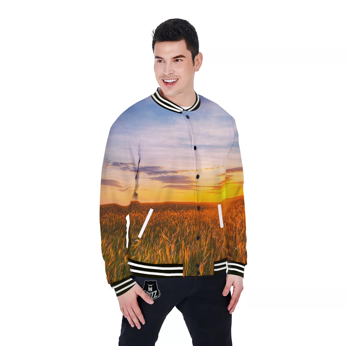 Field Sunrise Print Baseball Jacket-grizzshop