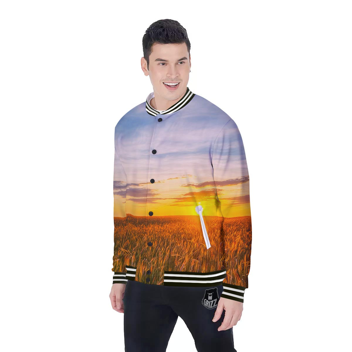 Field Sunrise Print Baseball Jacket-grizzshop