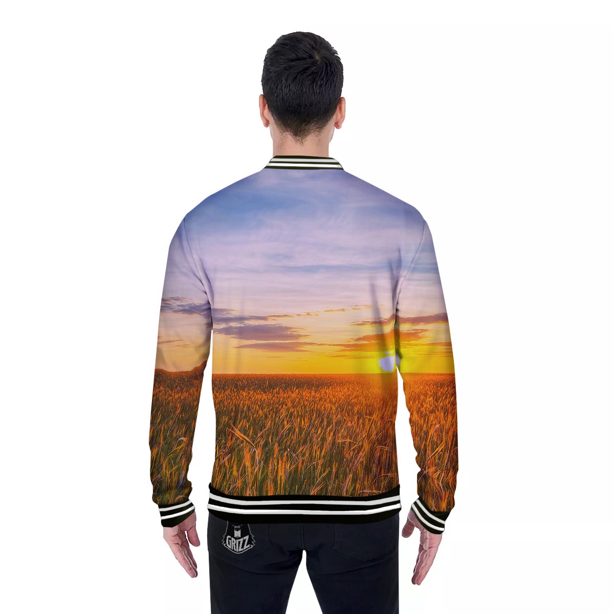 Field Sunrise Print Baseball Jacket-grizzshop
