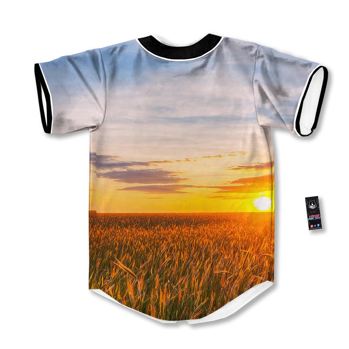 Field Sunrise Print Baseball Jersey-grizzshop